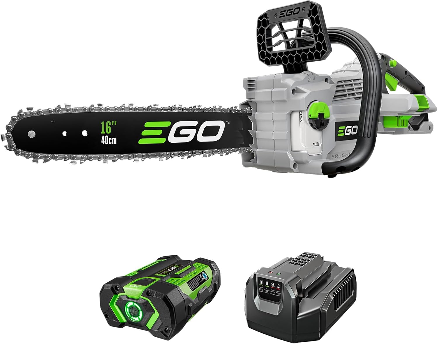 EGO POWER+ Chain Saw, 16' Battery Powered Chainsaw, Electric Cordless, Includes 56V 2.5Ah Battery and Charger – CS1611