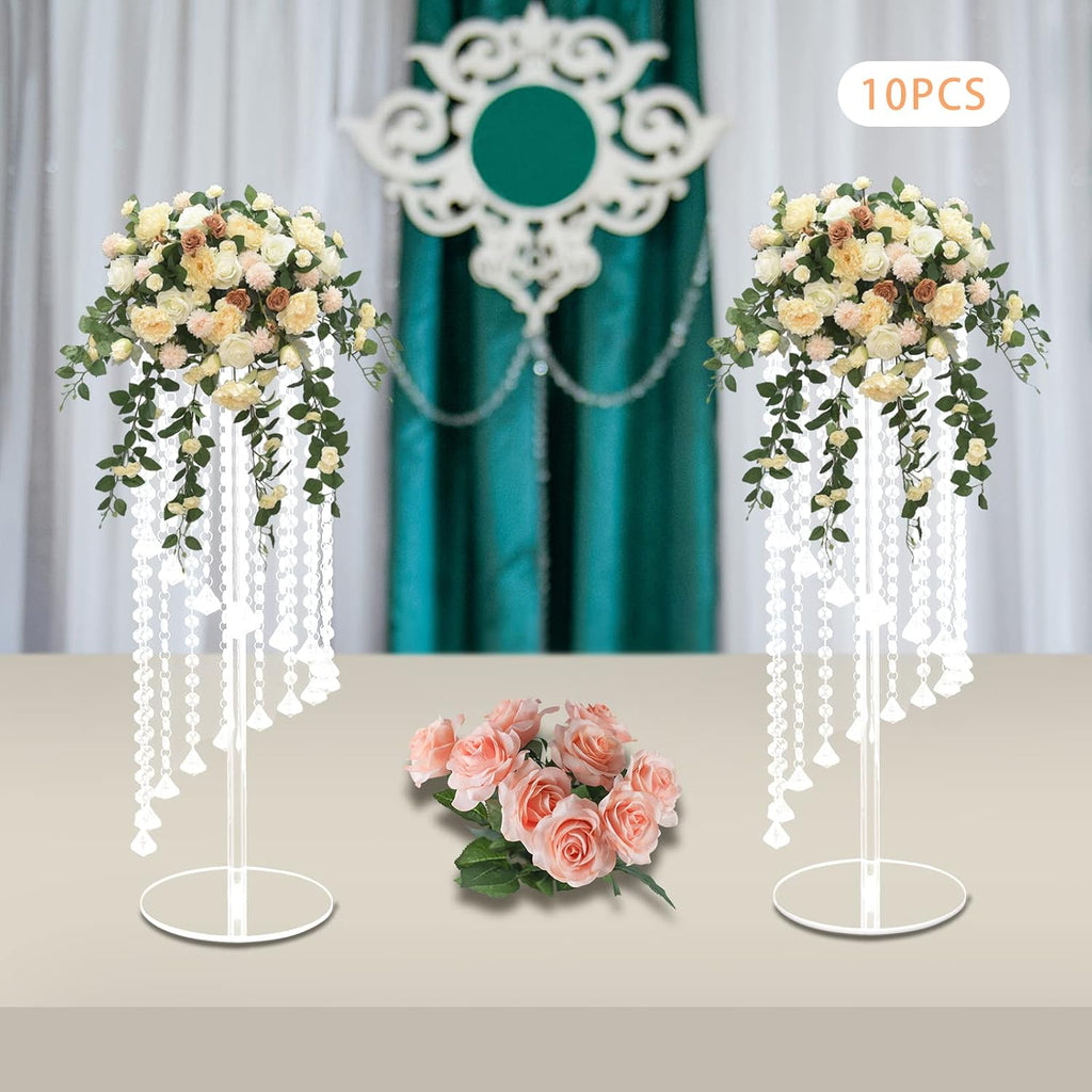 10Pcs Luxurious Acrylic Crysta Flower Stand, Wedding Centerpieces on Floor, Tall Flowers Arrangement Stands, Tabletop Vase, for Wedding Party, Dinner Event, Hotel/Home Decor