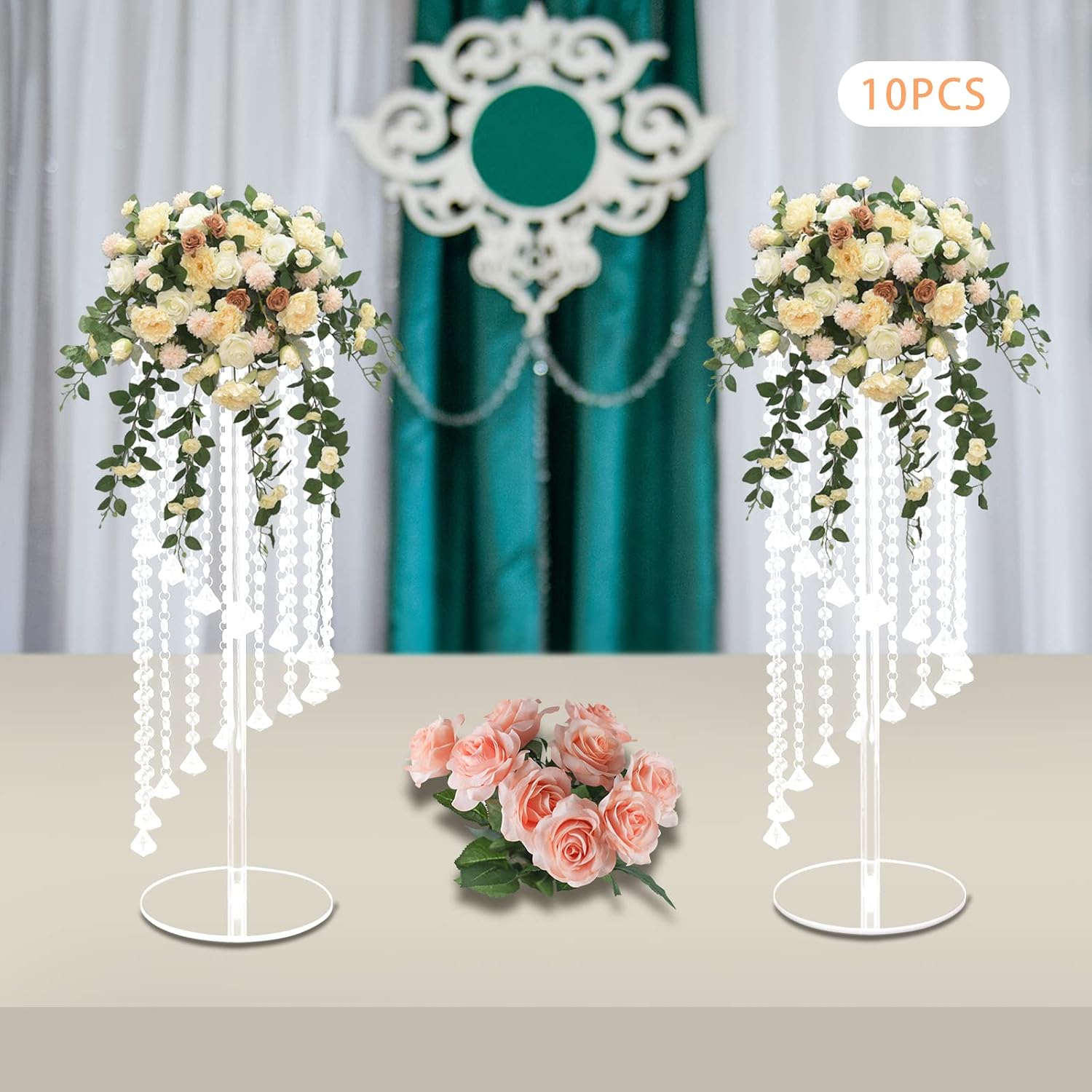 10Pcs Luxurious Acrylic Crysta Flower Stand, Wedding Centerpieces on Floor, Tall Flowers Arrangement Stands, Tabletop Vase, for Wedding Party, Dinner Event, Hotel/Home Decor