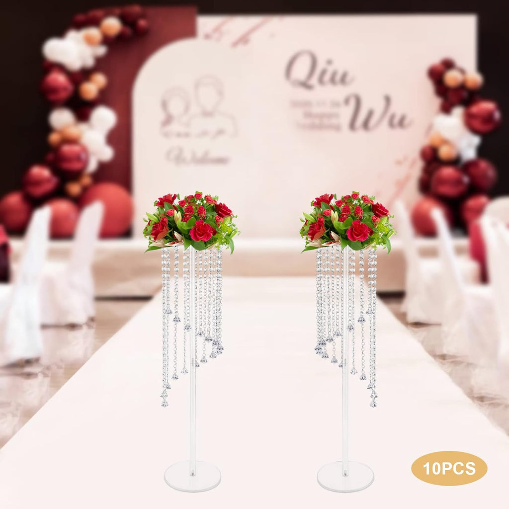 10Pcs Luxurious Acrylic Crysta Flower Stand, Wedding Centerpieces on Floor, Tall Flowers Arrangement Stands, Tabletop Vase, for Wedding Party, Dinner Event, Hotel/Home Decor
