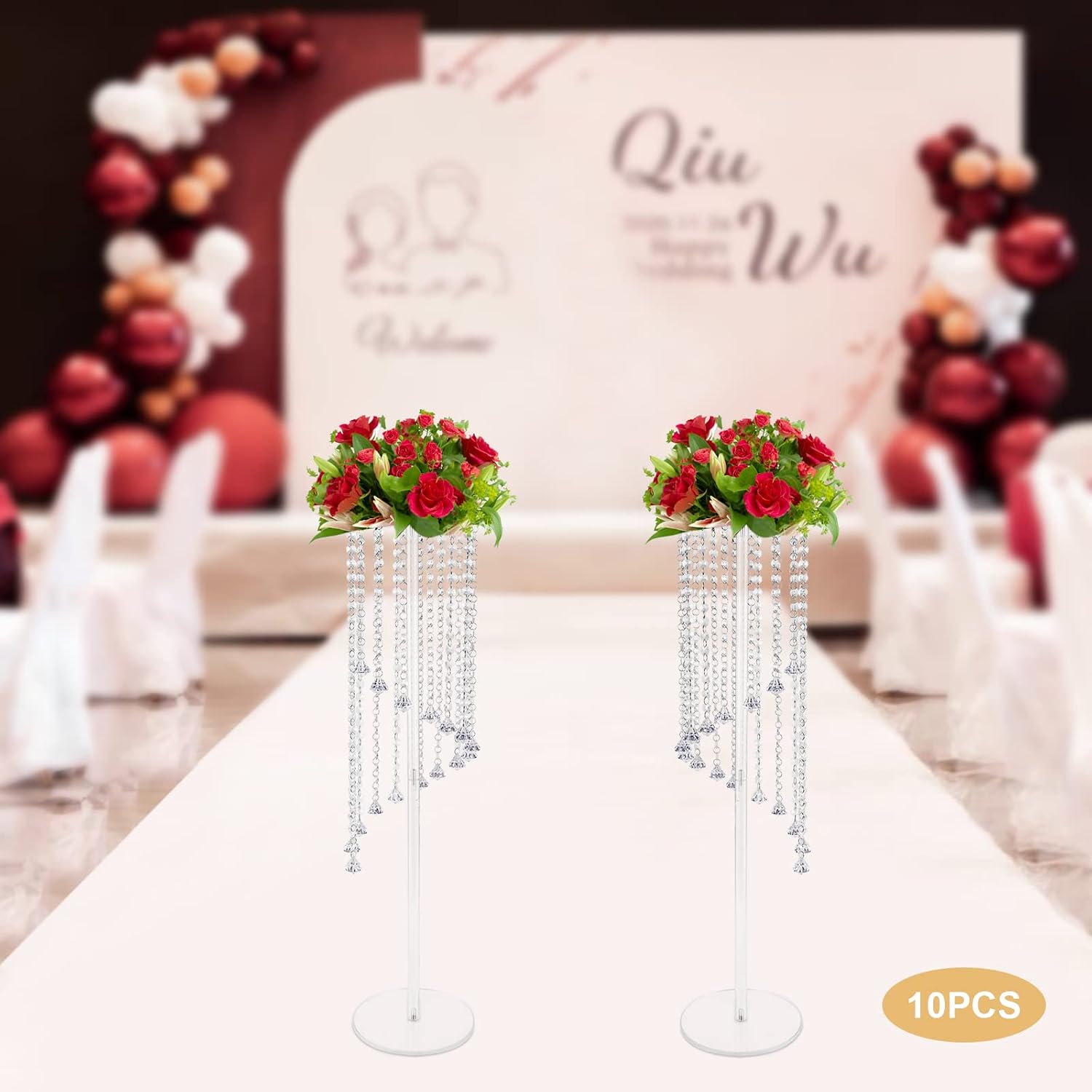 10Pcs Luxurious Acrylic Crysta Flower Stand, Wedding Centerpieces on Floor, Tall Flowers Arrangement Stands, Tabletop Vase, for Wedding Party, Dinner Event, Hotel/Home Decor