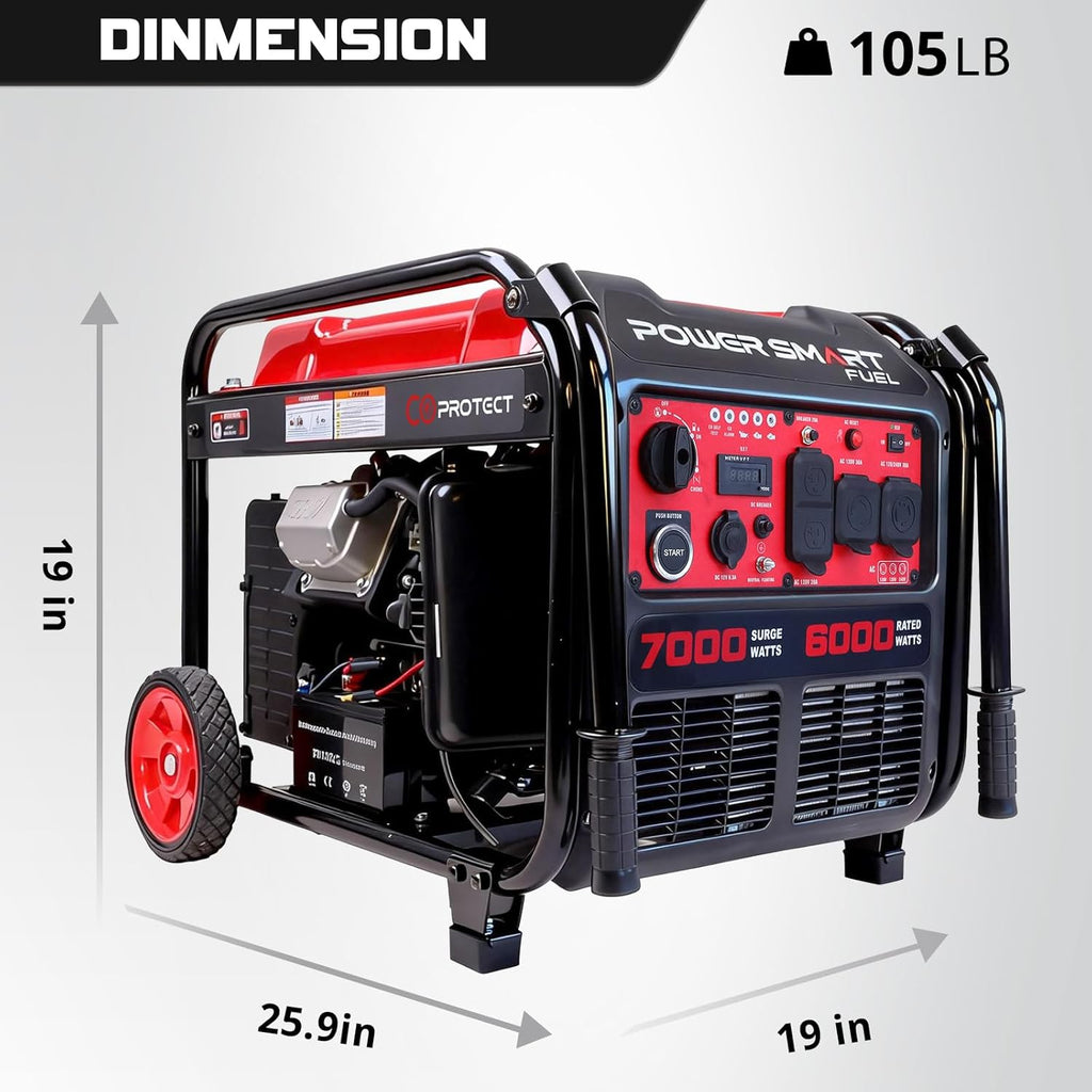 PowerSmart 7000-Watt Open Frame Inverter Generator, Electric Start Portable Generator for Home Backup & RV Camping - Gas Powered, 120V/240V Dual Voltage, Clean Power for Sensitive Electronics(PS5055C)