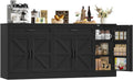 BOTLOG 71' Large Sideboard Buffet Cabinet with Storage, Farmhouse Buffet Cabinet with Adjustable Shelves and 3 Door Shelves, Wood Coffee Bar Console Table for Kitchen, Dining Room (Black)