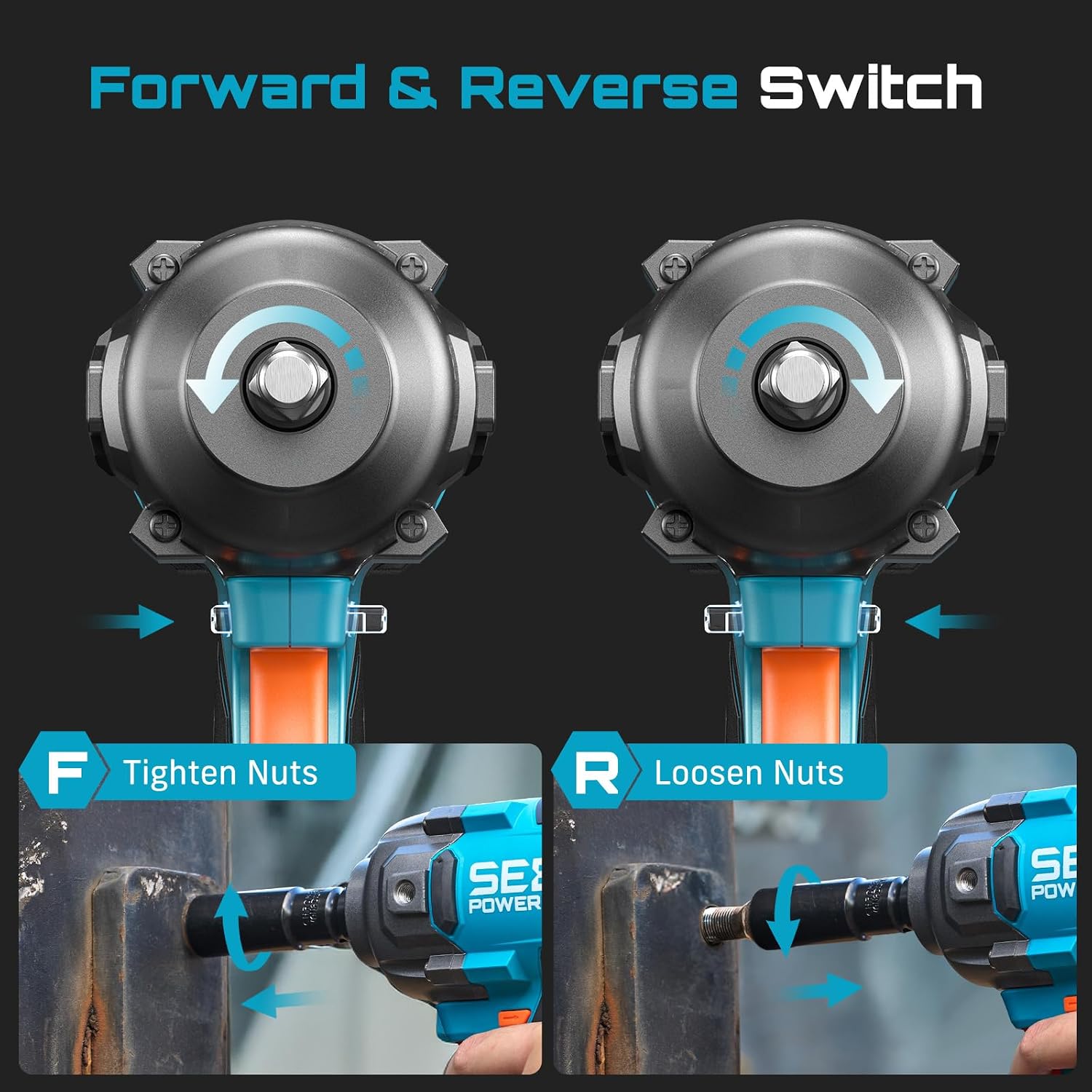 Seesii Upgraded Cordless Impact Wrench 885Ft-lbs (1200N·m): 1/2' Impact Gun with Detachable Side Handle, 21V High Torque Power Impact Driver 2x 4.0Ah Batteries for Family Car/Pickup Truck/Mower