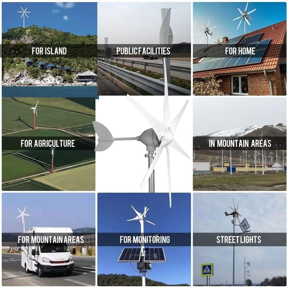 1000W Wind Turbine Generator, 24V Wind Power Generator, 6 Blade Wind Controller Turbine Generator kit for Home/Camping, White