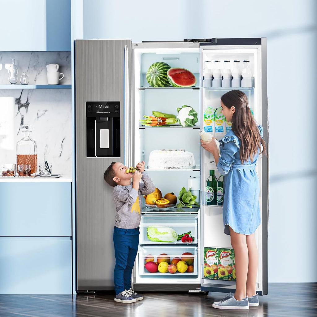 Antarctic Star French Door Refrigerator with Side Freezer, Nugget and Cube Ice Maker, Adjustable Thermostat, 20 Cu. Ft., Stainless Steel