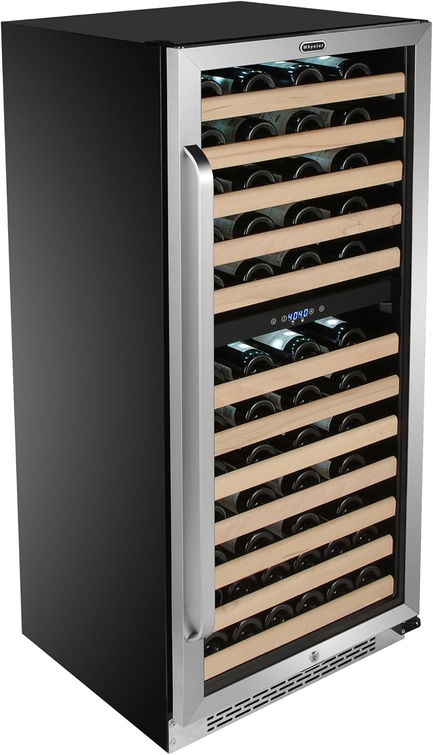 Whynter BWR-0922DZ 92 Built-in or Freestanding Stainless Steel Dual Zone Compressor Large Capacity Wine Refrigerator Rack for Open Bottles and LED Display, Dark Grey