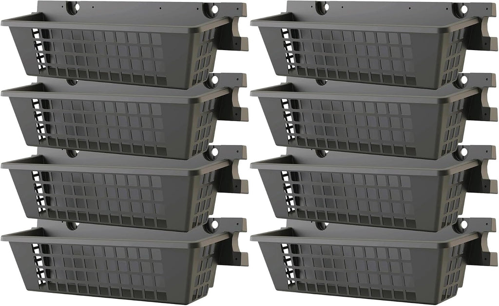 Suncast 8 Pack Accessory Baskets, Resin Organizers for Shed, Black, 25' x 7.25' x 7' - Outdoor Storage, 30 lb Weight Capacity, EZ Bolt Wall-Mount
