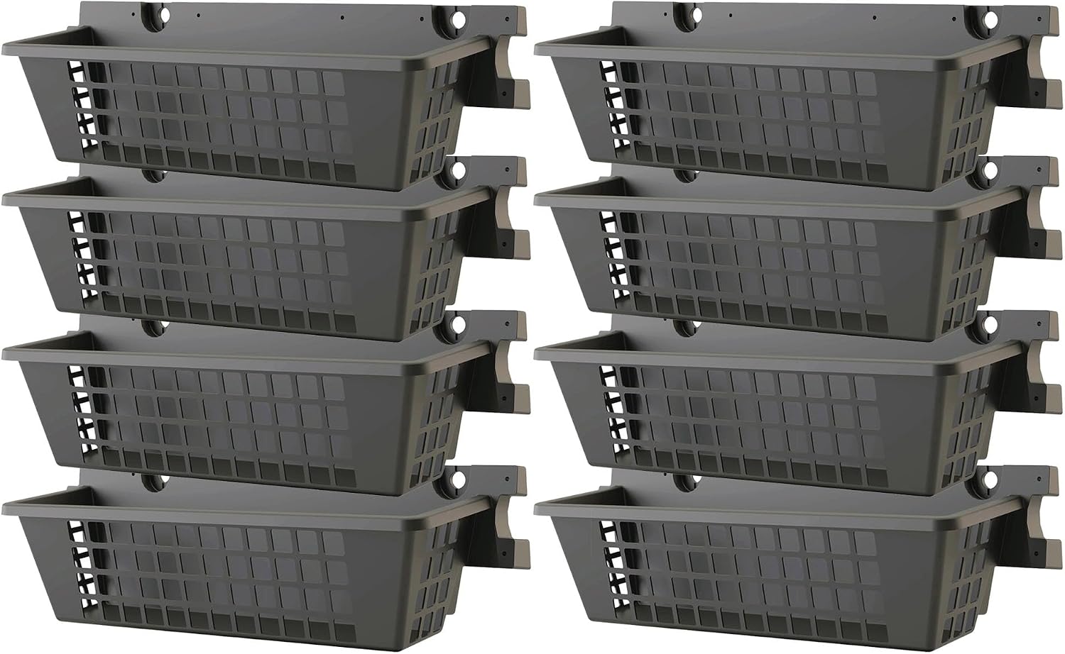 Suncast 8 Pack Accessory Baskets, Resin Organizers for Shed, Black, 25' x 7.25' x 7' - Outdoor Storage, 30 lb Weight Capacity, EZ Bolt Wall-Mount