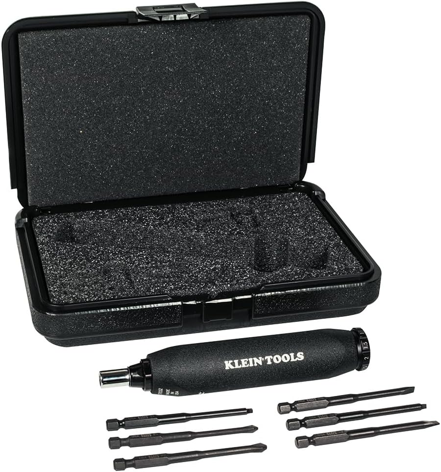 Klein Tools 57032 Screwdriver Set, Made in USA, Torque Screwdriver Kit with Phillips, Slotted, Square Bits, 1/4-Inch Nut Driver, Case Included, 6-Piece