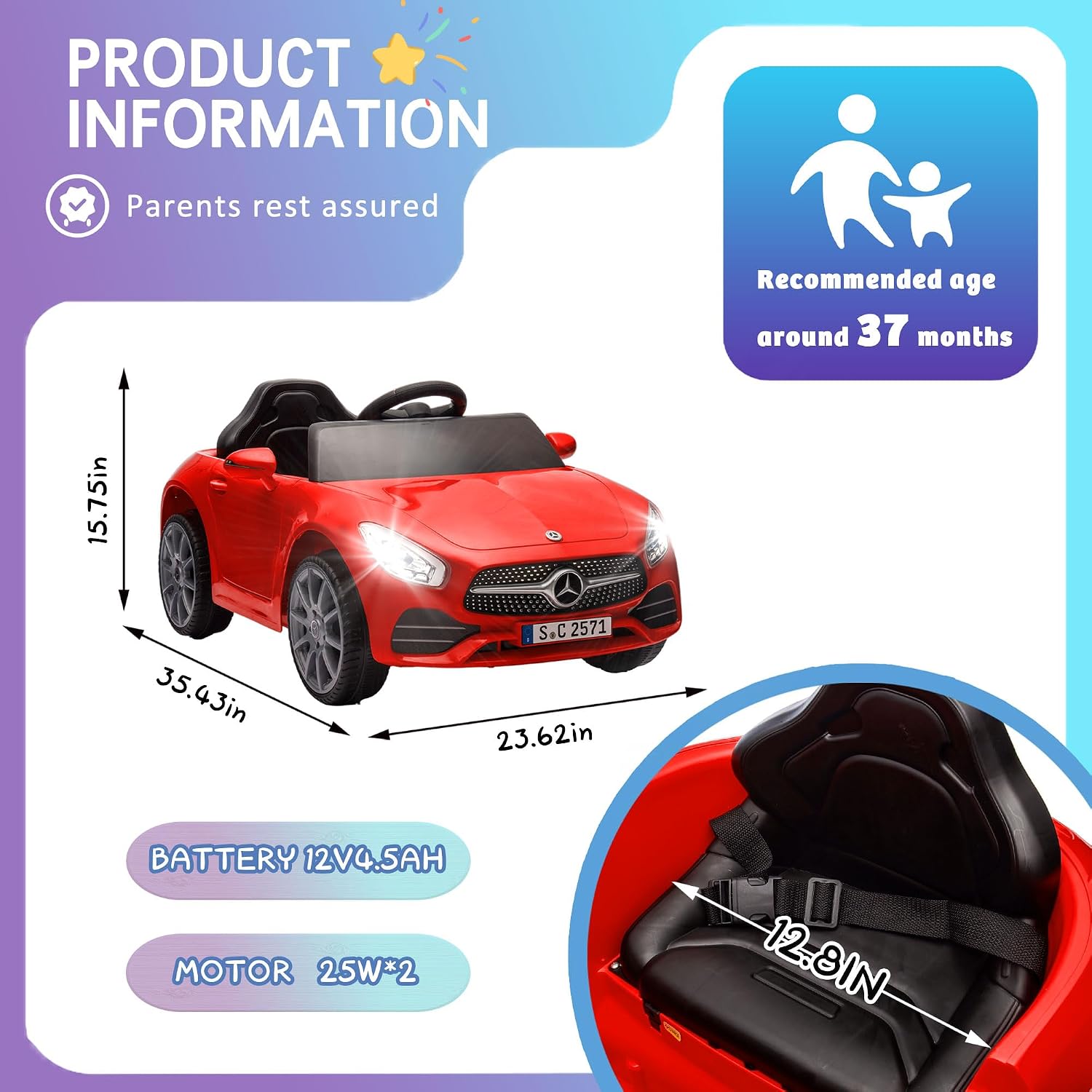 Licensed Mercedes-Benz CLS 350 12V Ride On Car Truck for Kids, Ride on Toys for Toddlers w/Parent Control, Spring Suspension, Power Wheels for Girls w/Bluetooth, Music, LED Lights (Red)