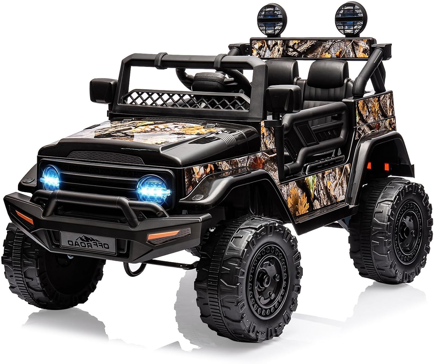 2 Seater Ride On Car for Kids, 12V Electric Truck with Parent Remote Control, Spring Suspension, 2 Speeds, LED Headlight & Music Player, Kids Electric Vehicle for Aged 3-8 Years, Black