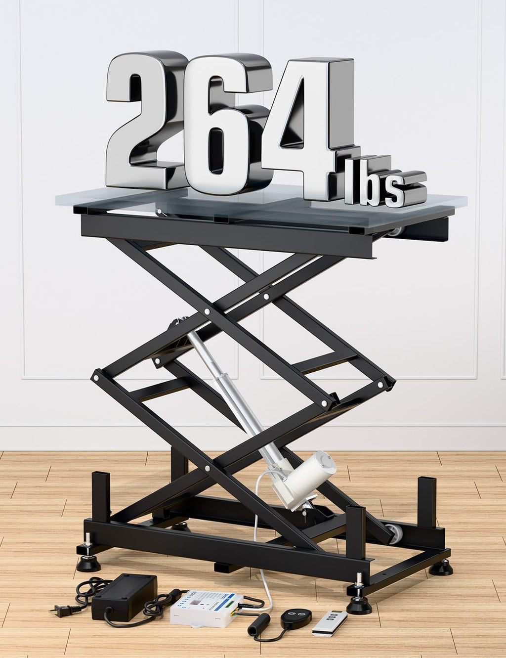 DIHOOL Electric Scissor Lift Table, 265Lbs Load, 10.43'-43.31' Height Adjustable Lifting Platform, Super Quiet with Remote & WiFi Control, Obstruction Detection, AC/DC Power for Home/Industrial Use