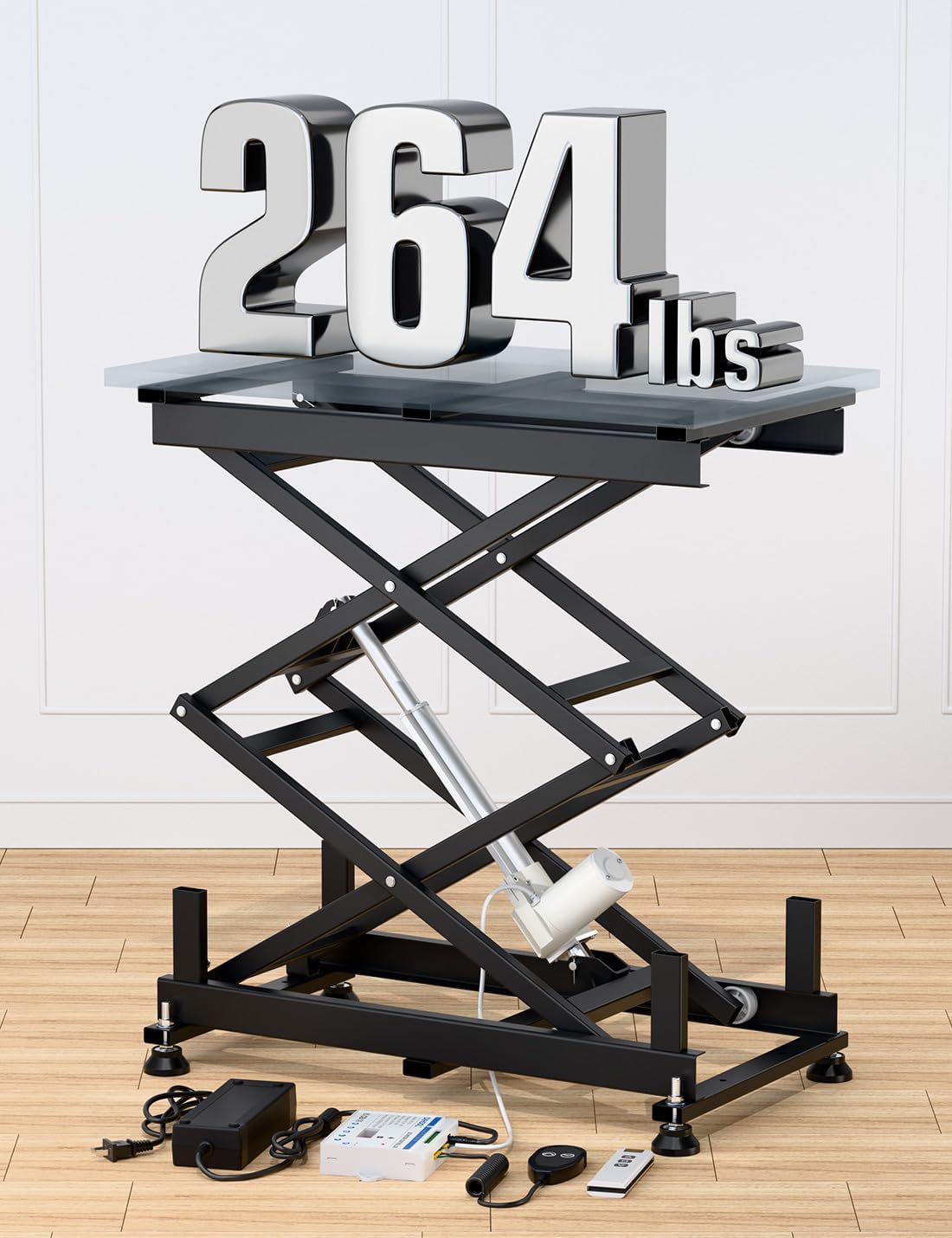 DIHOOL Electric Scissor Lift Table, 265Lbs Load, 10.43'-43.31' Height Adjustable Lifting Platform, Super Quiet with Remote & WiFi Control, Obstruction Detection, AC/DC Power for Home/Industrial Use