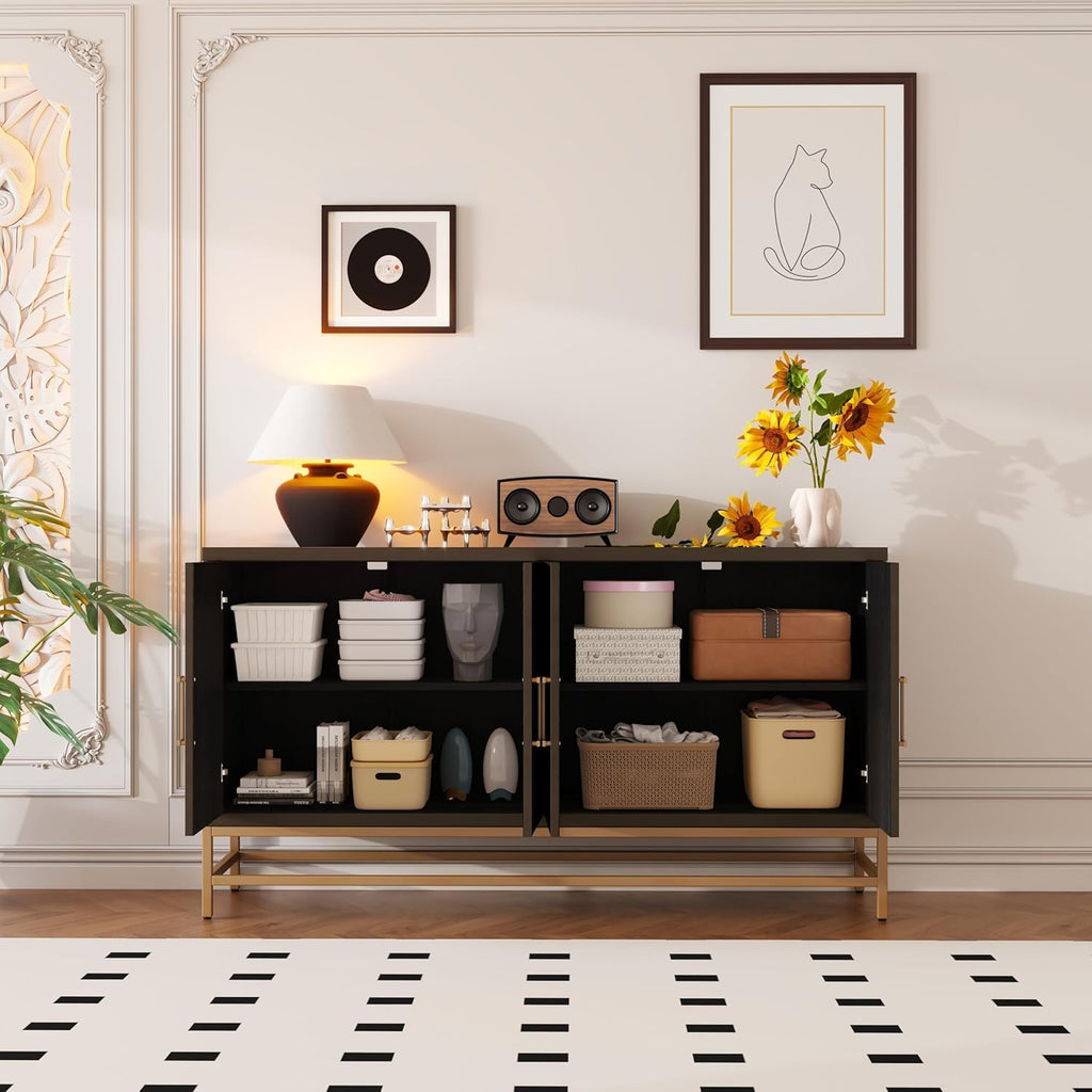 Virubi 60' Sideboard Buffet Cabinet with Storage, Doors and Gold Handles, Wood Modern Sideboard Accent Cabinet with Adjustable Shelves for Living Room, Hallway, Entryway (Espresso)