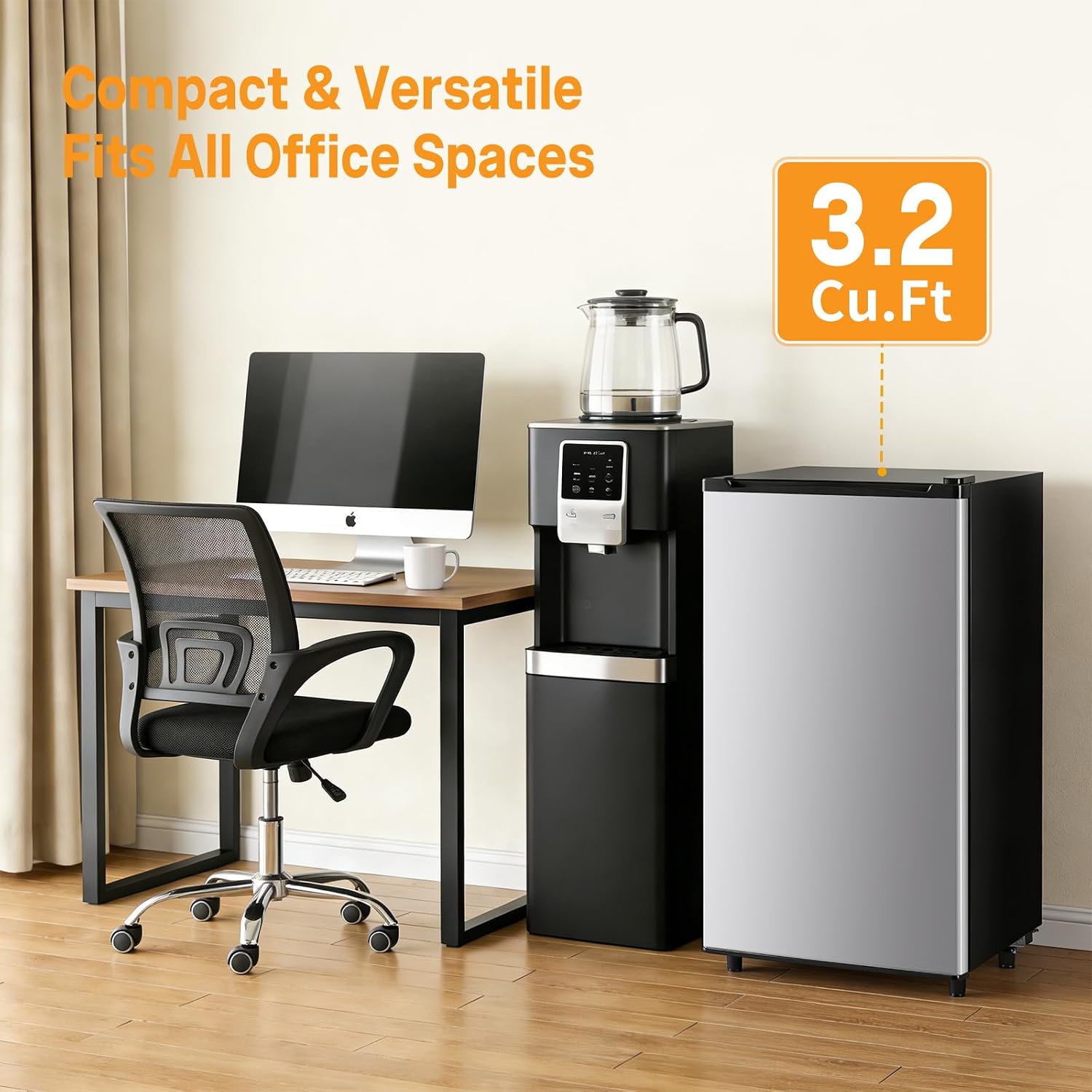 NEWBULIG Mini Fridge with Freezer 3.2 Cu.Ft Small Refrigerator for Office, Dorm, Small Fridge with Adjustable Thermostat, Energy Saving, Singel Door, Sliver