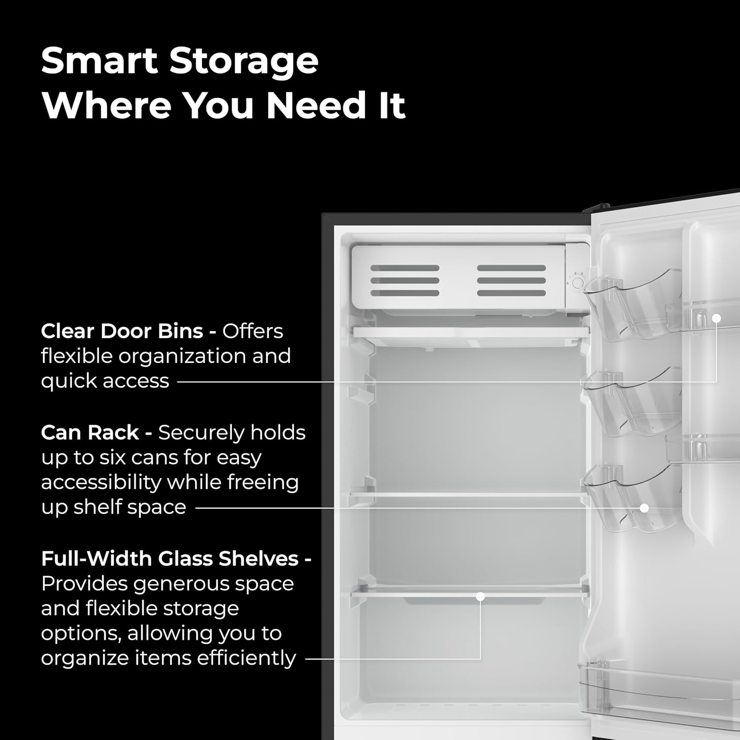 Kenmore 18' Compact Refrigerator with Chiller Compartment - Reversible Door, Adjustable Glass Shelves, ENERGY STAR Certified, 6 Can Rack, Interior Lighting, Freestanding, 3.5 cu. ft. Capacity - Black