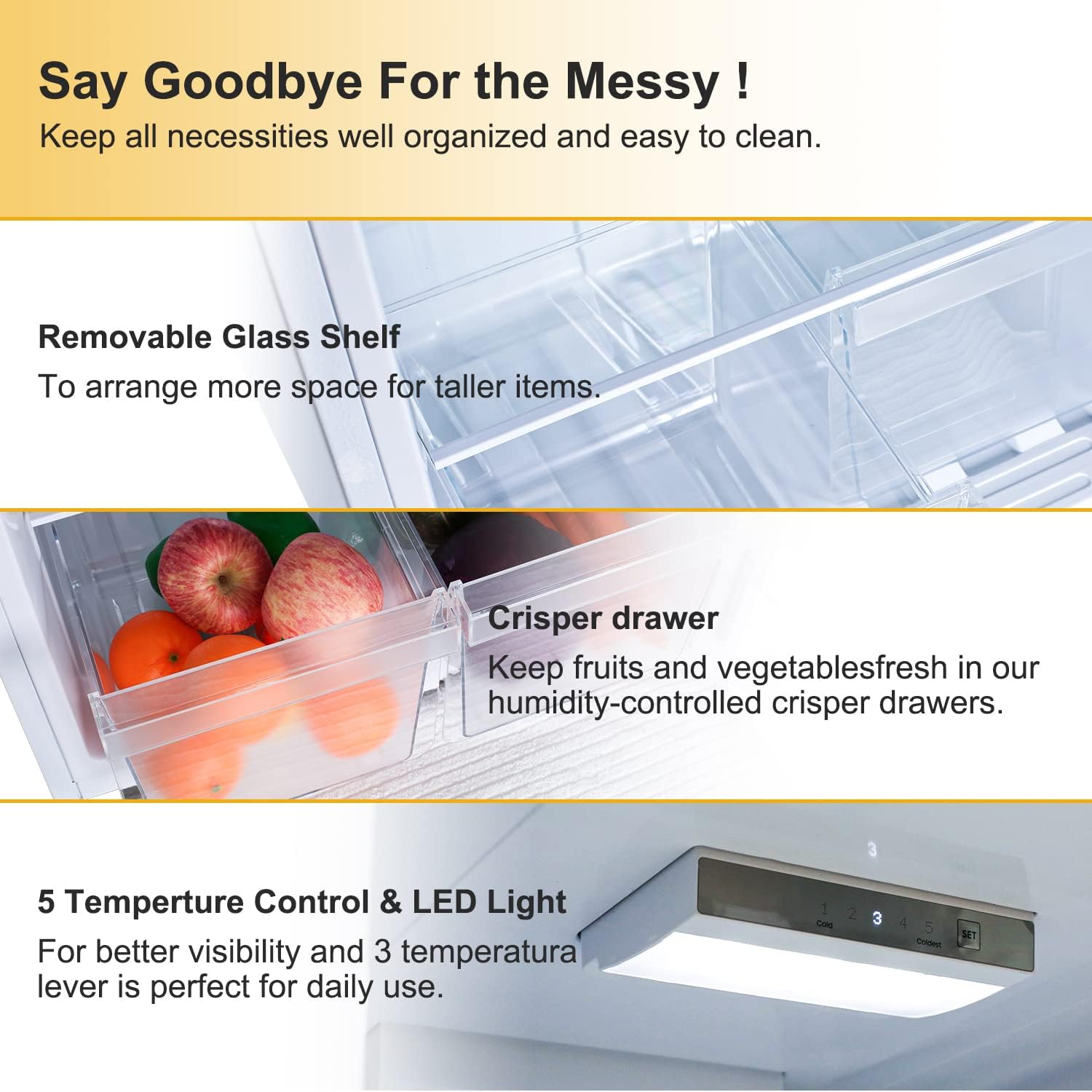 12.1 CU' Refrigerator with Freezer, Apartment Size Refrigerator Top Freezer, 2 Door Fridge with Adjustable Thermostat Control, Freestanding, Door Swing, White (FR 1202 WH)