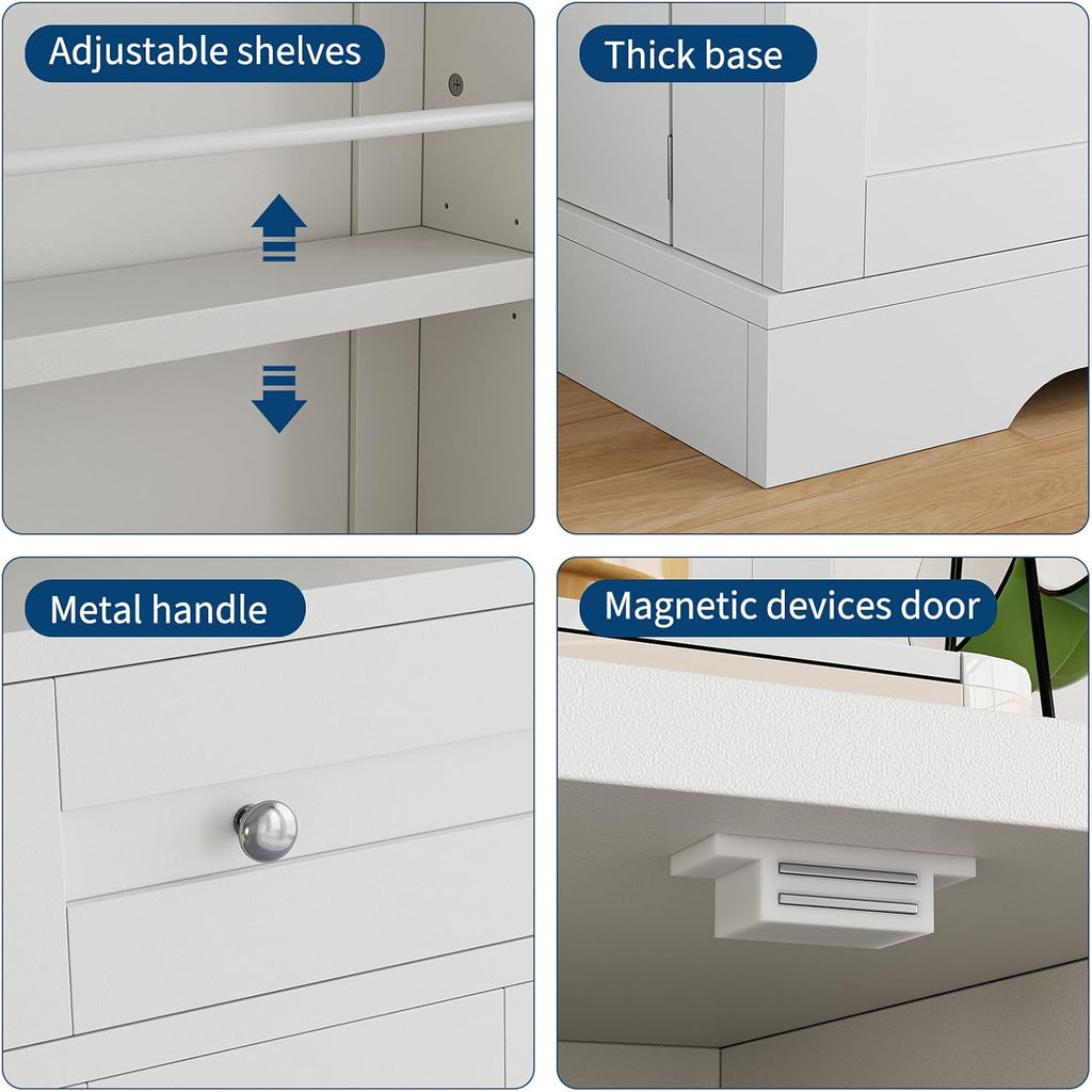 Garvee Sideboard Buffet Cabinet with Storage, Modern Wooden Credenza Storage Cabinet with Drawer and 4 Doors, Freestanding Coffee Bar for Living Room, Kitchen, Dining Room, White