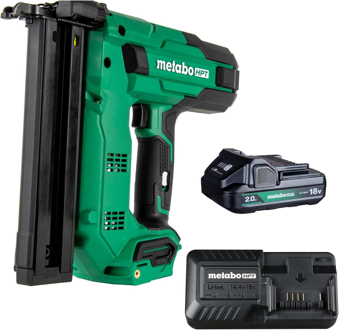 Metabo HPT 18V MultiVolt Cordless Narrow Crown Stapler Kit, 18 Gauge 1-1/2' Stapler with Power Tool 2.0Ah Lithium Ion Battery, Drives 1/2' to 1-1/2' Staples, 5-Year Warranty, N1804DB