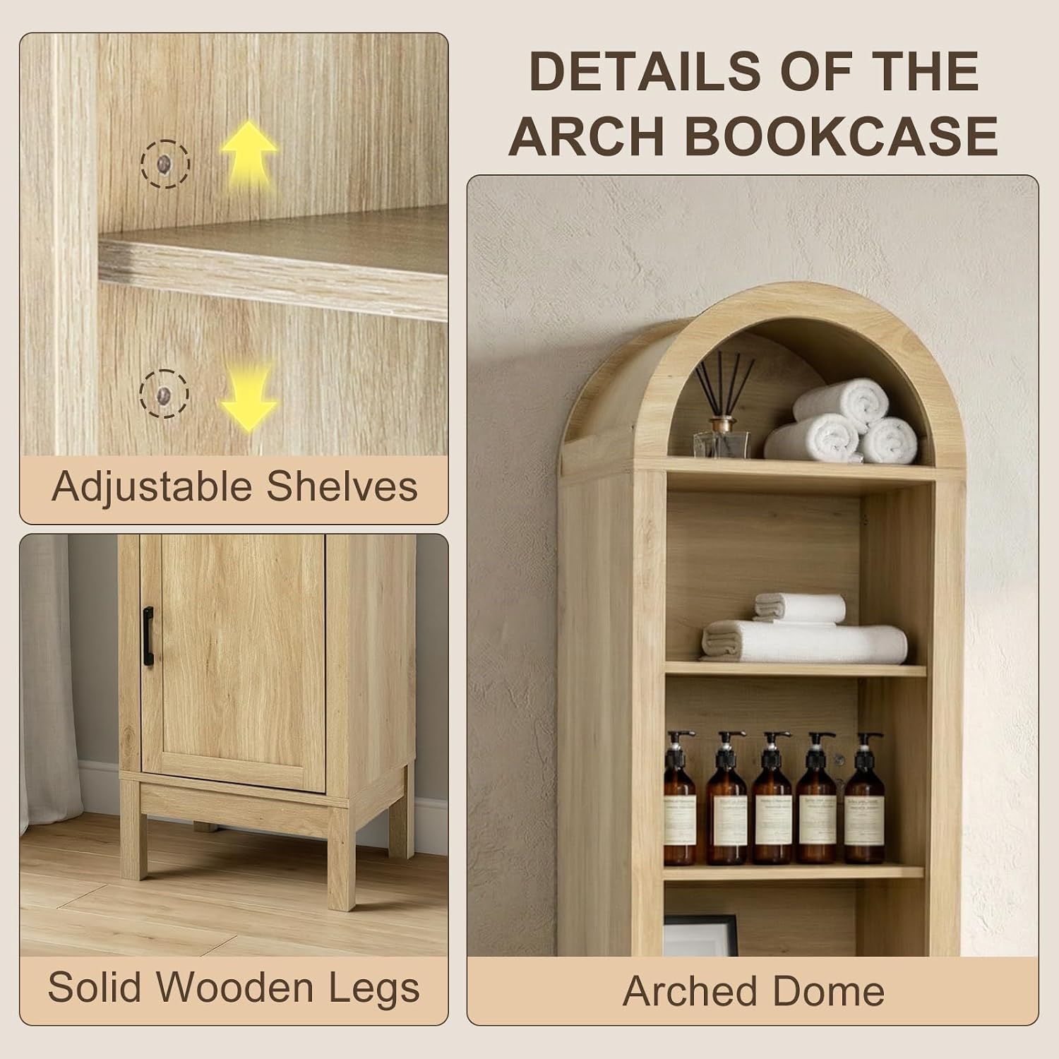 Narrow 71' Tall Wood Cabinet with Adjustable Shelves | Arched Storage Cabinet, 1 Door & 1 Drawer, Moisture-Resistant, Anti-Tipping, Sleek, Sturdy, Cam Lock, Space-Saving,
