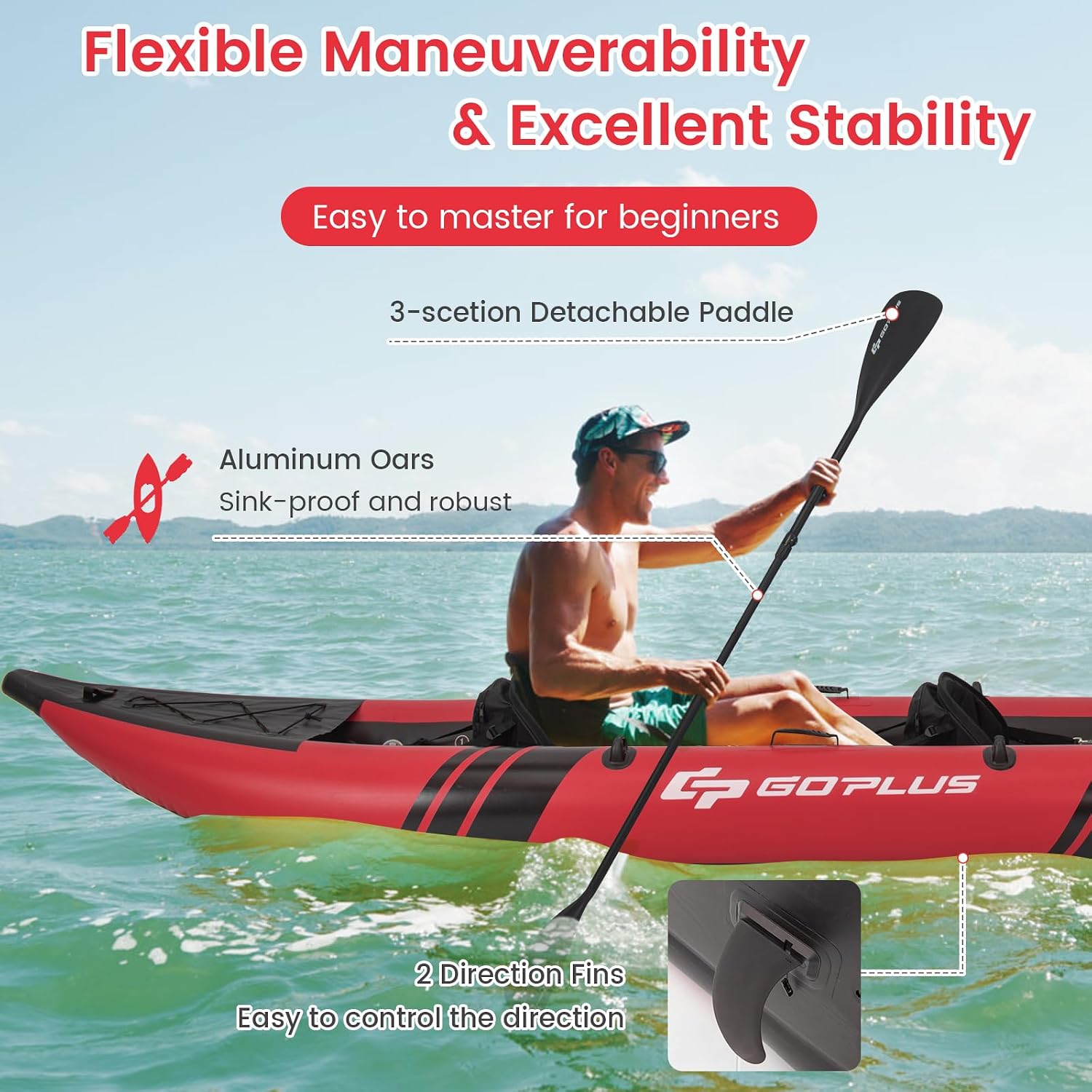 Goplus Tandem Inflatable Kayak, 12.5FT 2-Person Kayak for Adults w/507 LBS Weight Capacity, 2 Aluminium Oars, Padded Seat, 2 Fins, Hand Pump, Carry Bag, Repair Kit, Portable Touring Kayaks