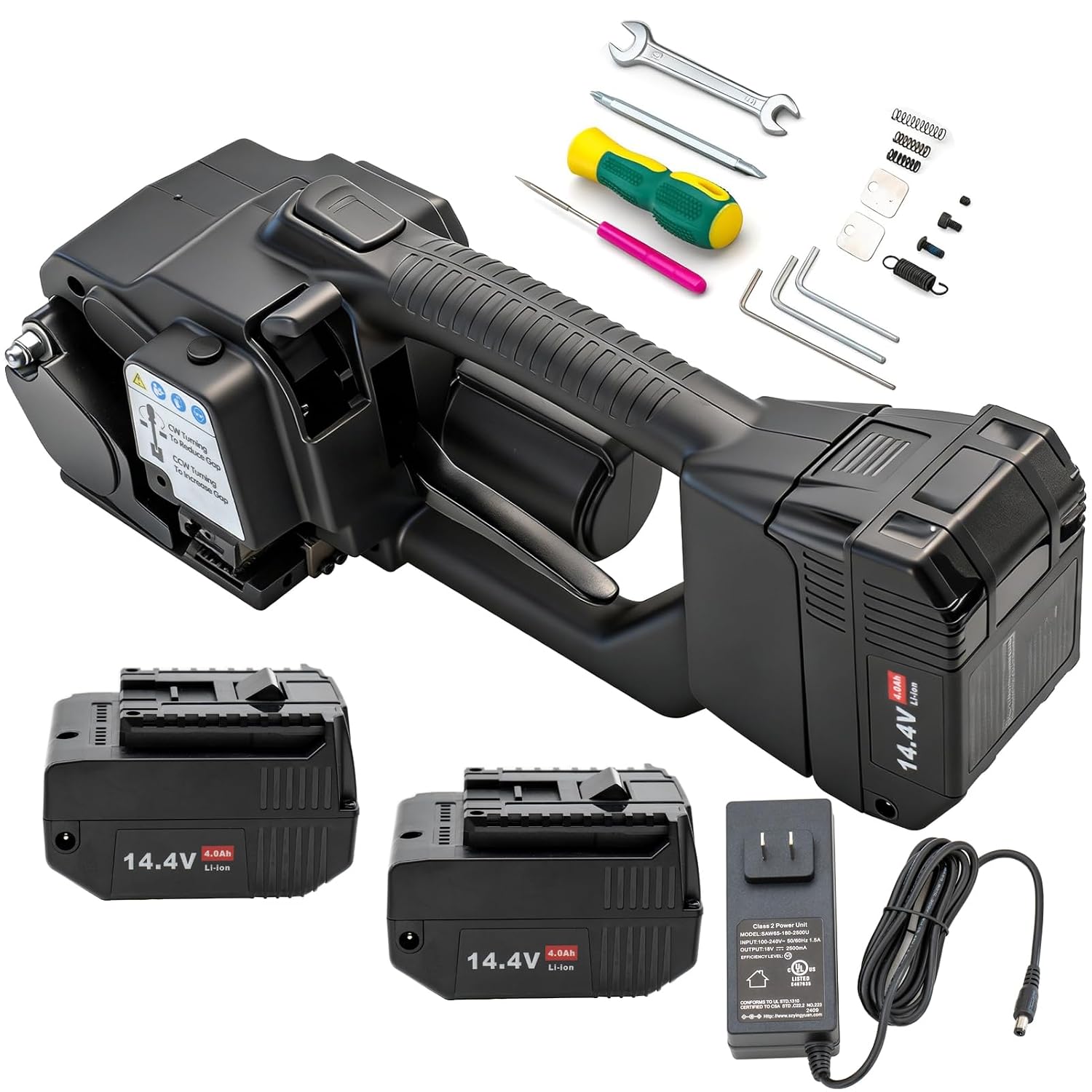 Cordless Electric Strapping Tool for PP/PET Straps, Adjustable Tension 3500N, Dual Battery Powered Handheld Banding Machine for Cartons, Pallets & Industrial Packaging