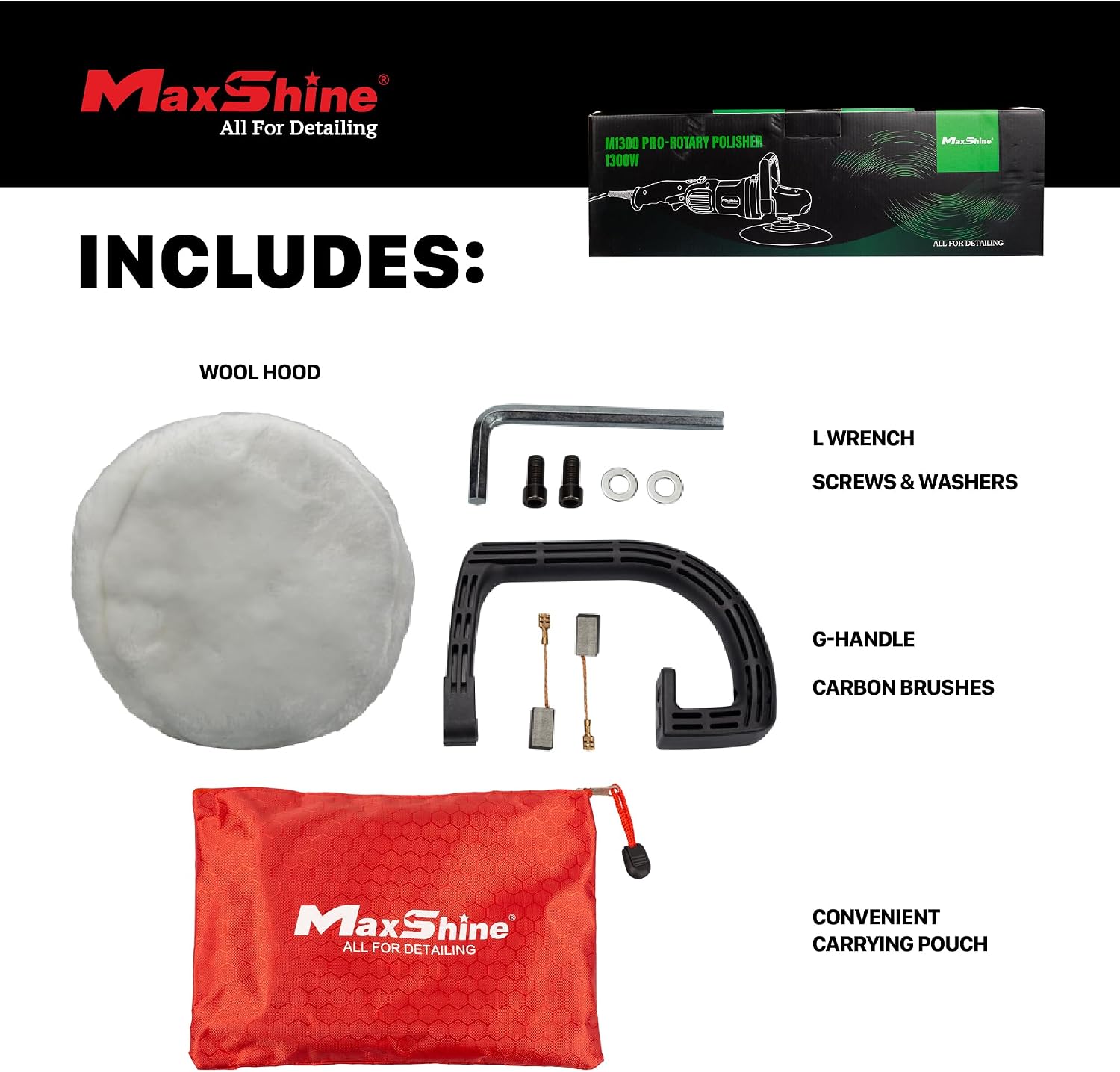 Maxshine 7' M1300 Pro Rotary Polisher - 1300W, 6-Speed, 5/8' Thread - Auto Detailing Tool for Paint Protection, Swirl & Scratch Repair, Buffing, Glossy Shine - Ideal for Cars, Trucks, SUVs