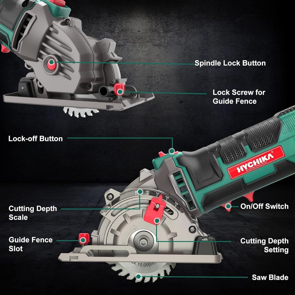 HYCHIKA 6.7A Jig Saw, 4A Mini Circular Saw with 3 Blades, 30W LED Work Light, 3-Tool Power Tool Combo Kit