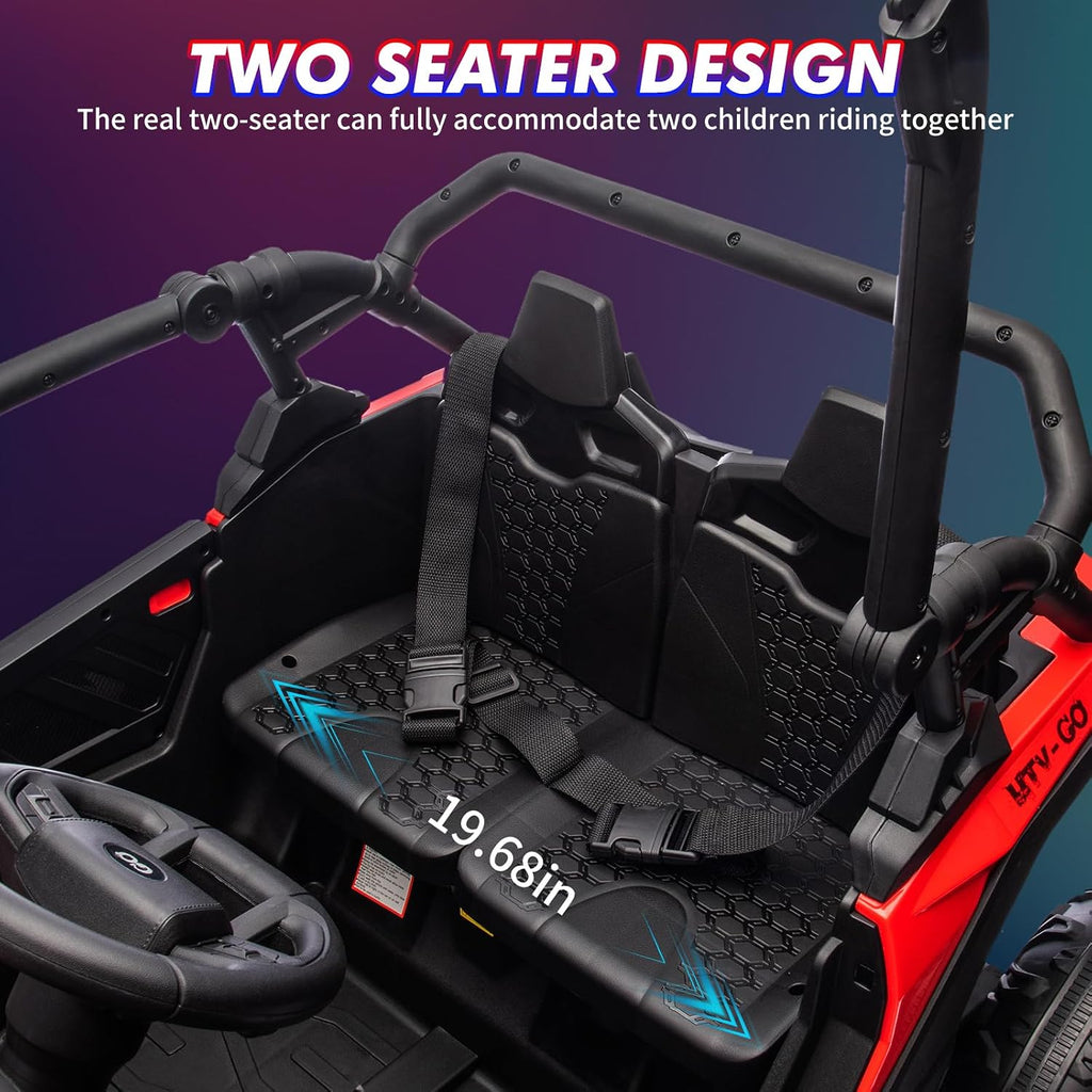 GarveeLife 24V Ride On Utv for Kids, 2 Seater 4WD Electric Truck with Remote Control, High and Low Speed Adjustment, Led Lights,4-Wheel Shock Absorption, One Click Start, Music Player (Red)