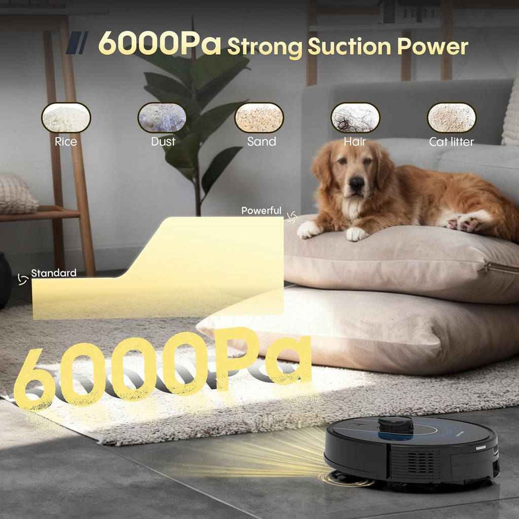 Bagotte Robot Vacuum and Mop Combo, 6000Pa Robotic Vacuums with Mapping, Automatic Self-Recharging, LiDAR Navigation,2.4G WiFi/App/Alexa/Remote Control for Pet Hair,Hard Floor,Carpet