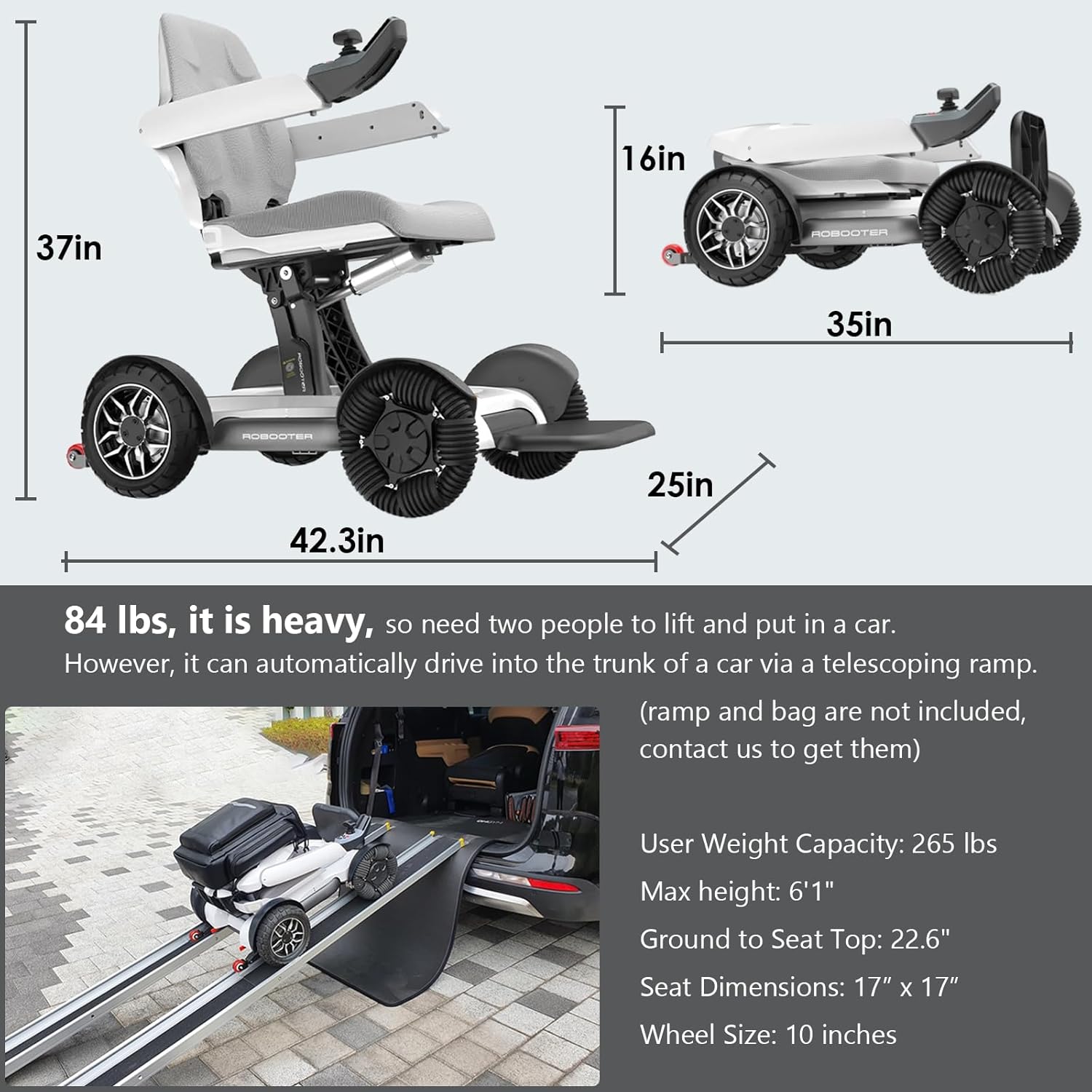 Intelligent Electric Powered Wheelchair Device, Automatic Folding, Remote Controlled, Smart, Compact Heavy Duty Mobile, Powerful Dual Motor, Foldable Portable Motorized Mobility Scooter