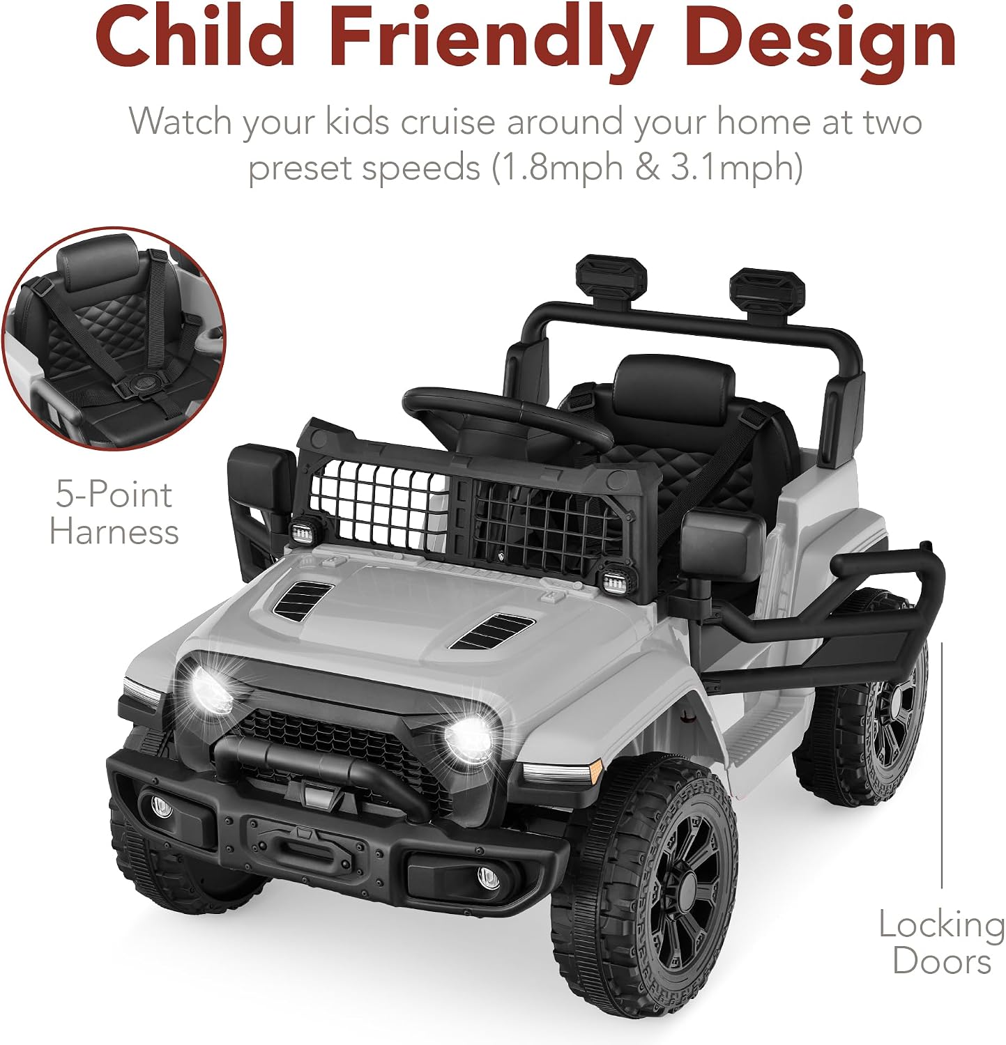 Best Choice Products 6V Kids Ride On Toy, Mini Truck, Electric Play Car w/Parent Remote Control, 4-Wheel Suspension, LED Lights, 2 Speeds, Functional Horn, 3.1MPH Max Speed - Light Gray