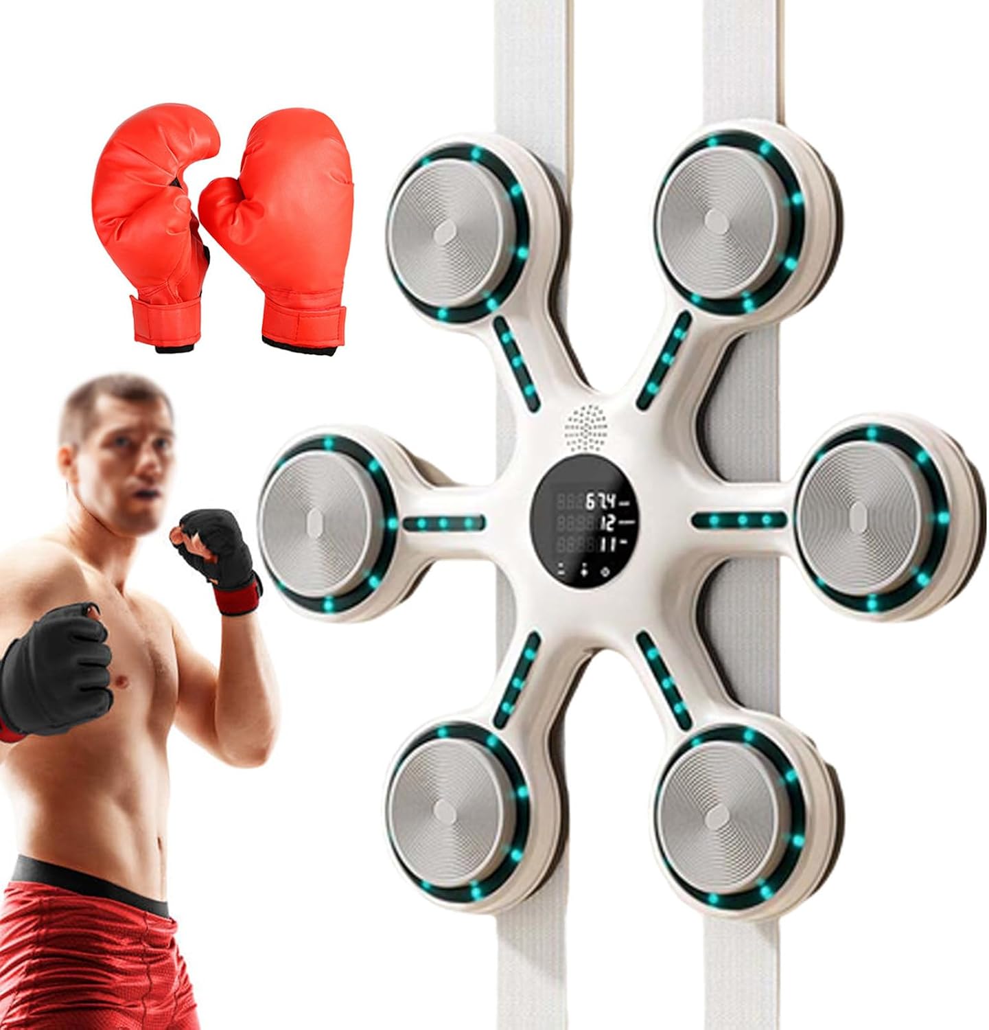 Interactive Punching Machine for Home Workout - Smart Music Boxing Game, LED Display, with Auto Counting + Adjustable Speed, for Home Gym, with 1 Pair of Boxing Gloves