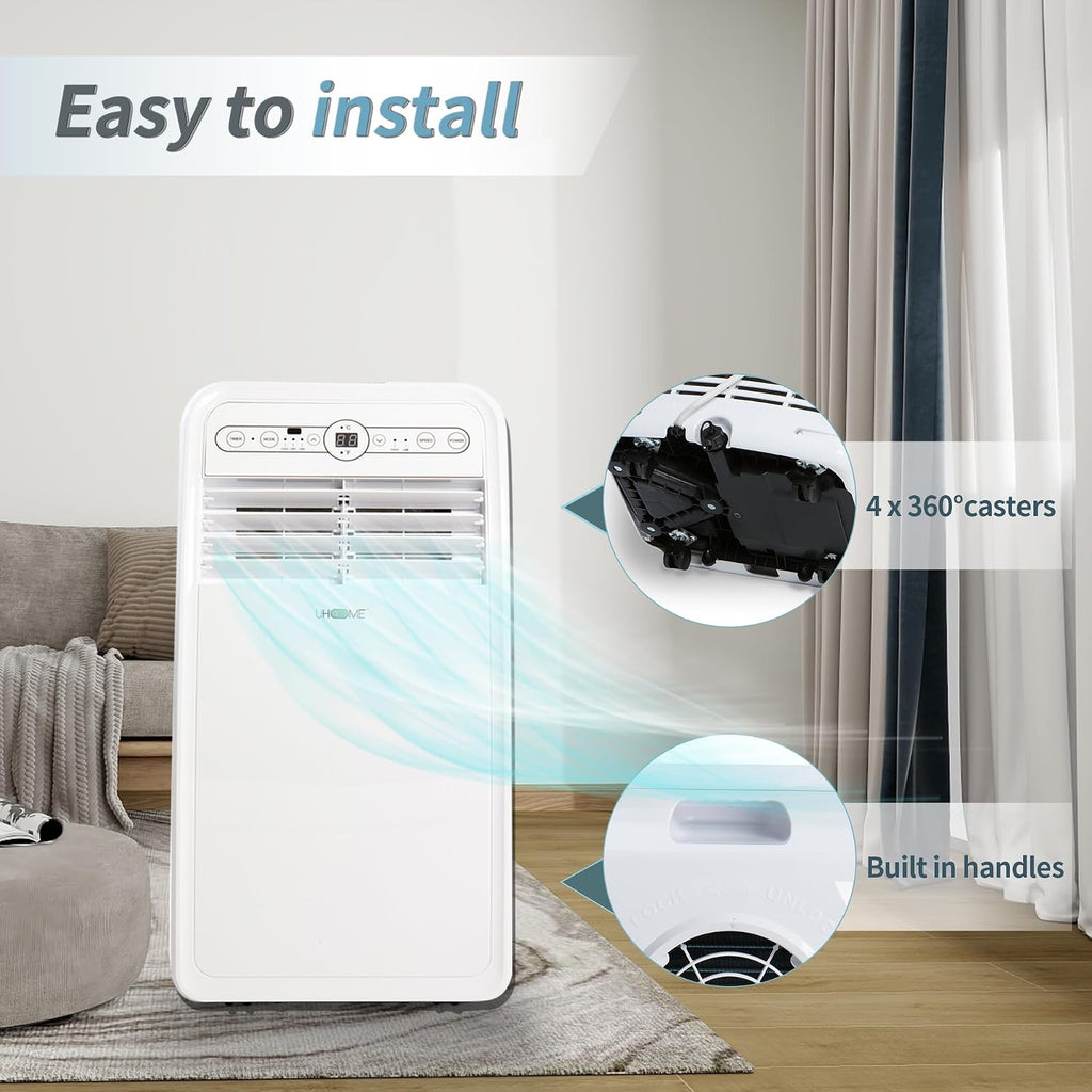Uhome 8000 BTU Portable Air Conditioner, with Cooling, Dehumidifier, Fan, Remote Control and Window Mount Kit Included, White, 24H Timer