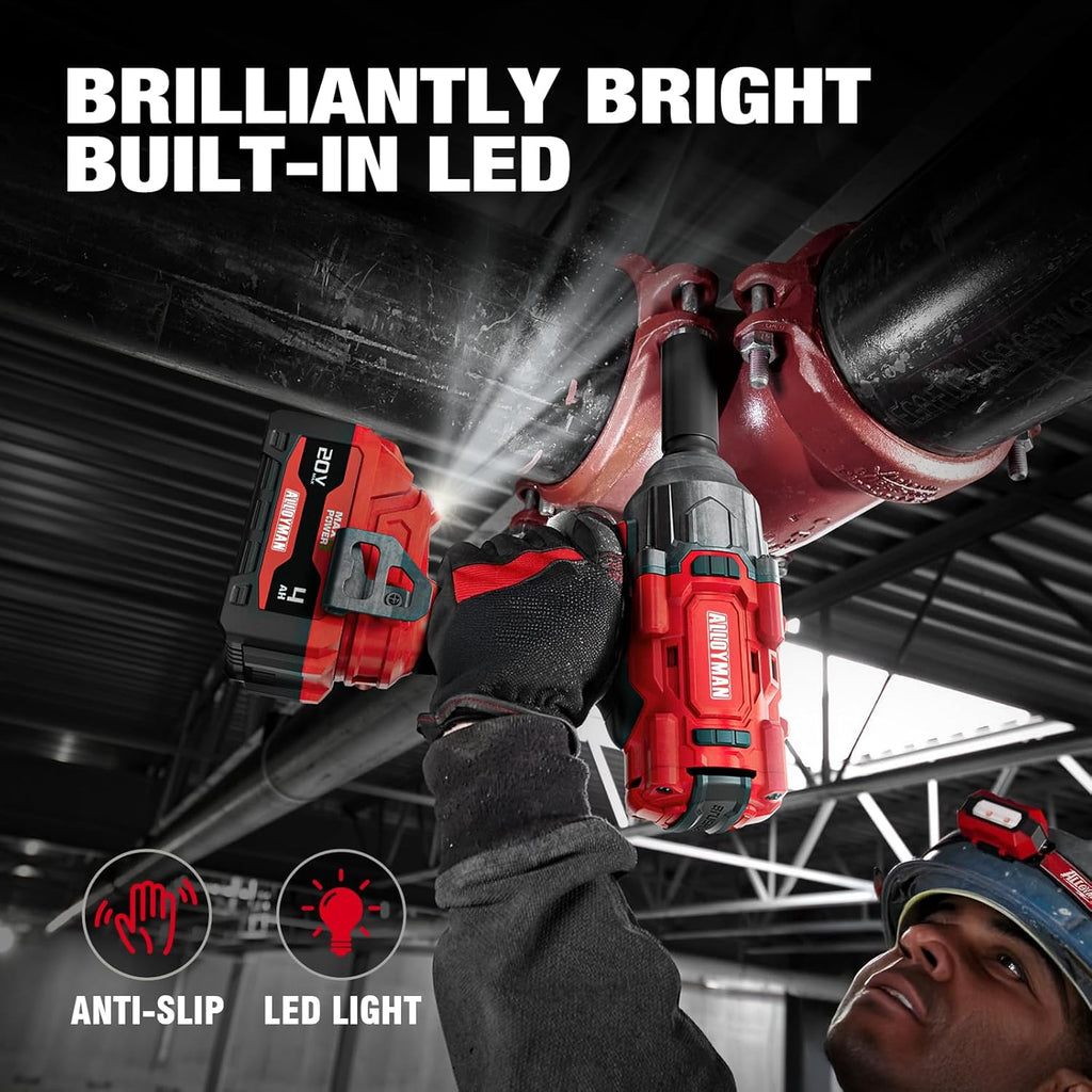 Alloyman Cordless Impact Wrench, 1475Ft-lbs (2000N.m) 1/2 High Torque Brushless Impact Gun, 20V Power Impact Driver, 4000mAh Battery,3 Sockets, Brushless Motor Variable Speeds for Car/Truck RV/Mower