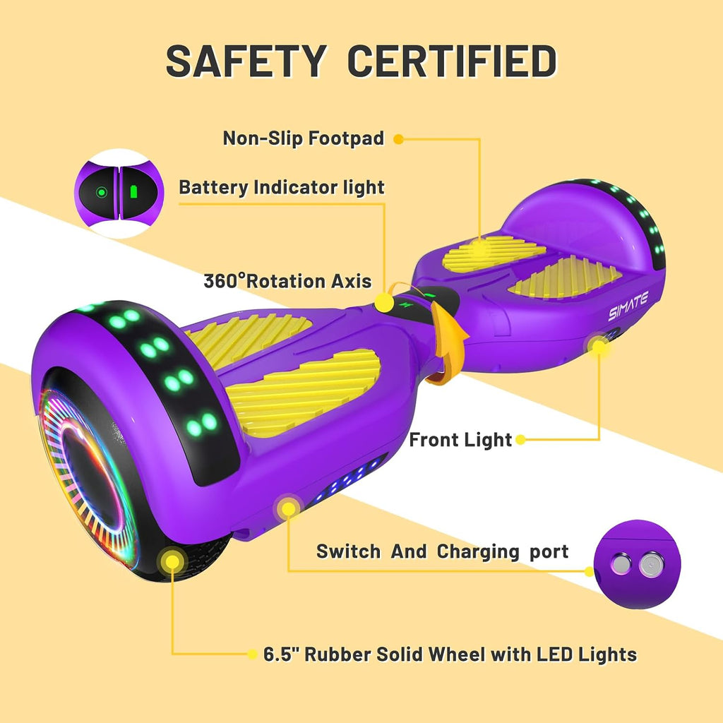 SIMATE Hoverboard, Bluetooth All Terrain Hover Boards with LED Lights and APP Control, Gifts for Kids Adults Girls Boys, for All Ages
