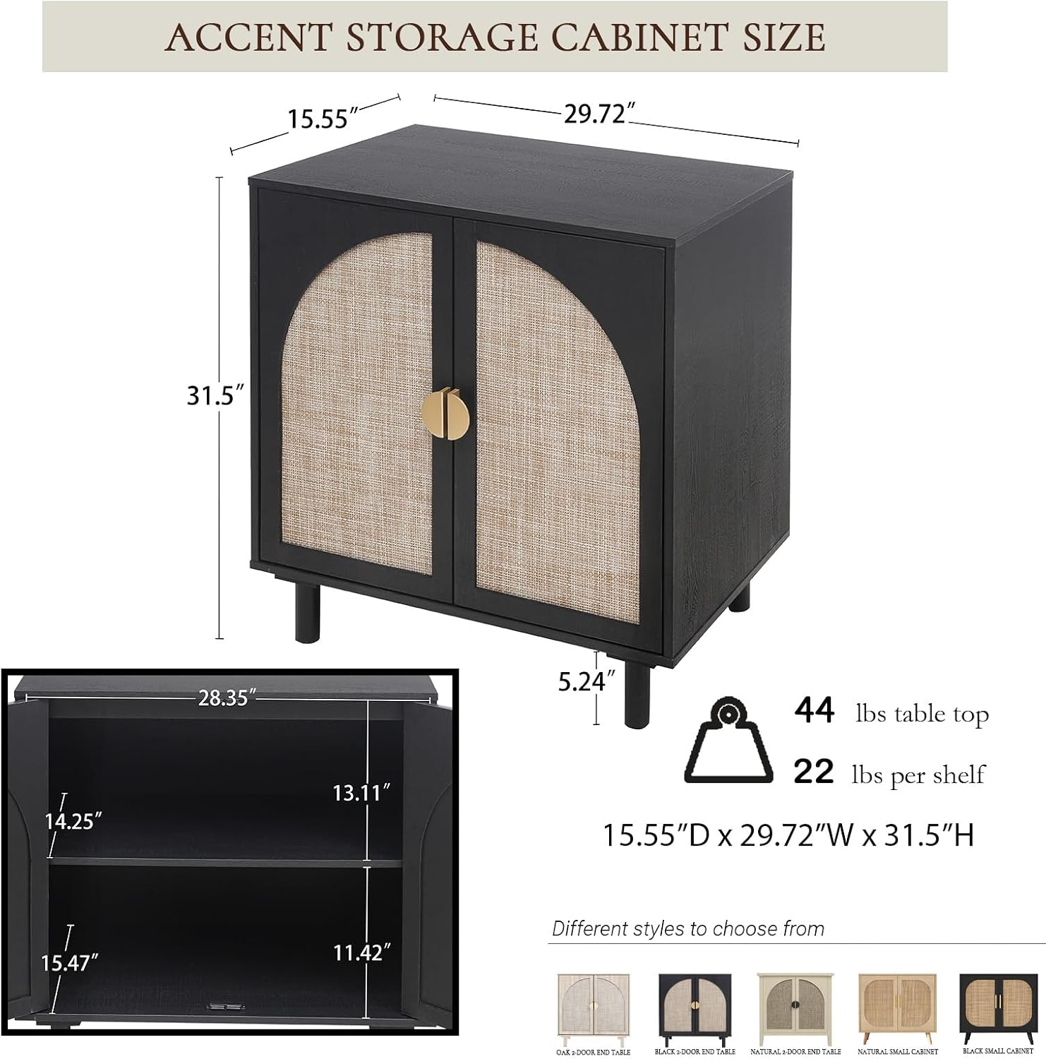 vistavie Black Rattan Storage Buffet Cabinet with 2 Door,Sideboard Storage with Solid Pine Legs,Accent Cabinet,Boho Wood Credenza Suitable for Kitchens,Bathrooms,Reception Rooms,Study Rooms