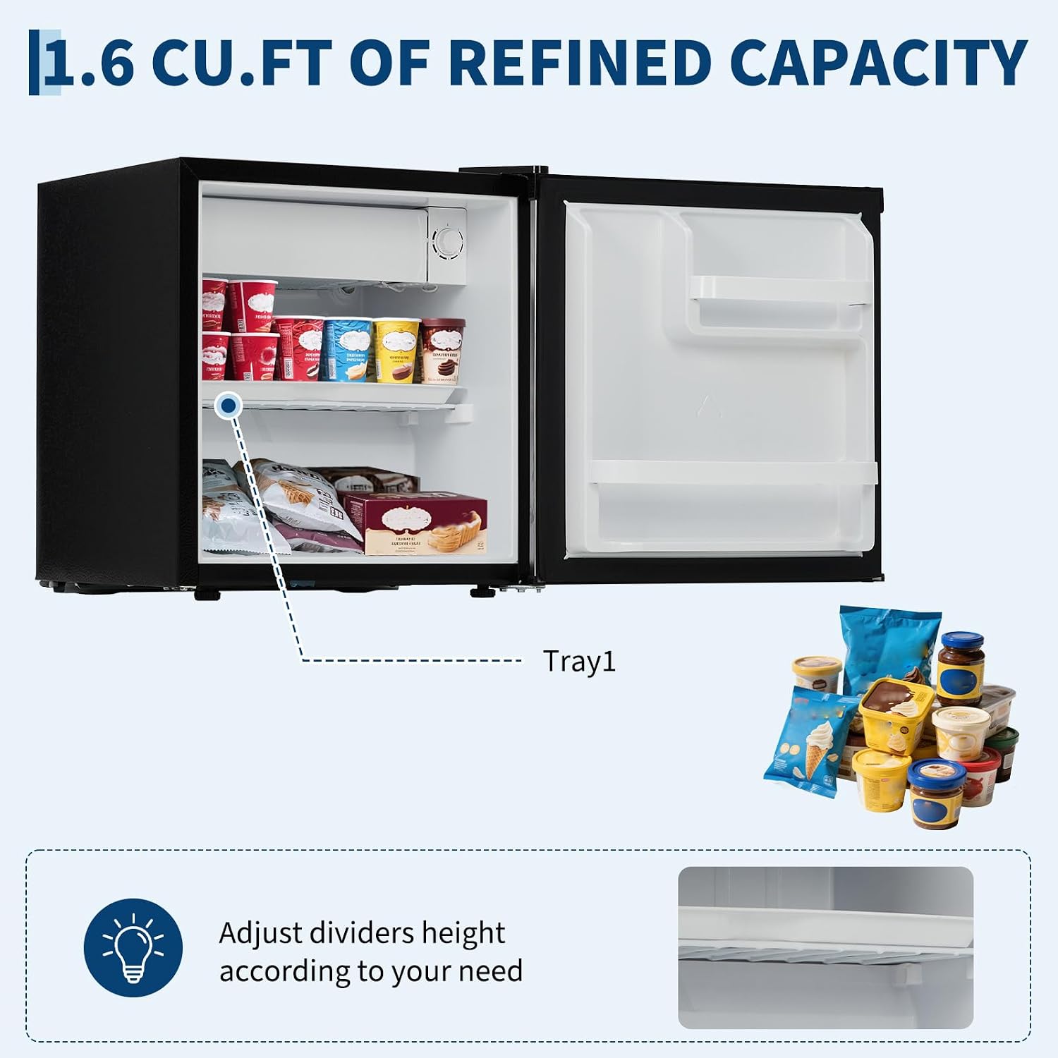 Mini Fridge with Freezer, 1.7 Cu.Ft - Compact Single Door Refrigerator with Adjustable Thermostat, Removable Glass Shelves | Ideal for Dorm, Bedroom, Apartment