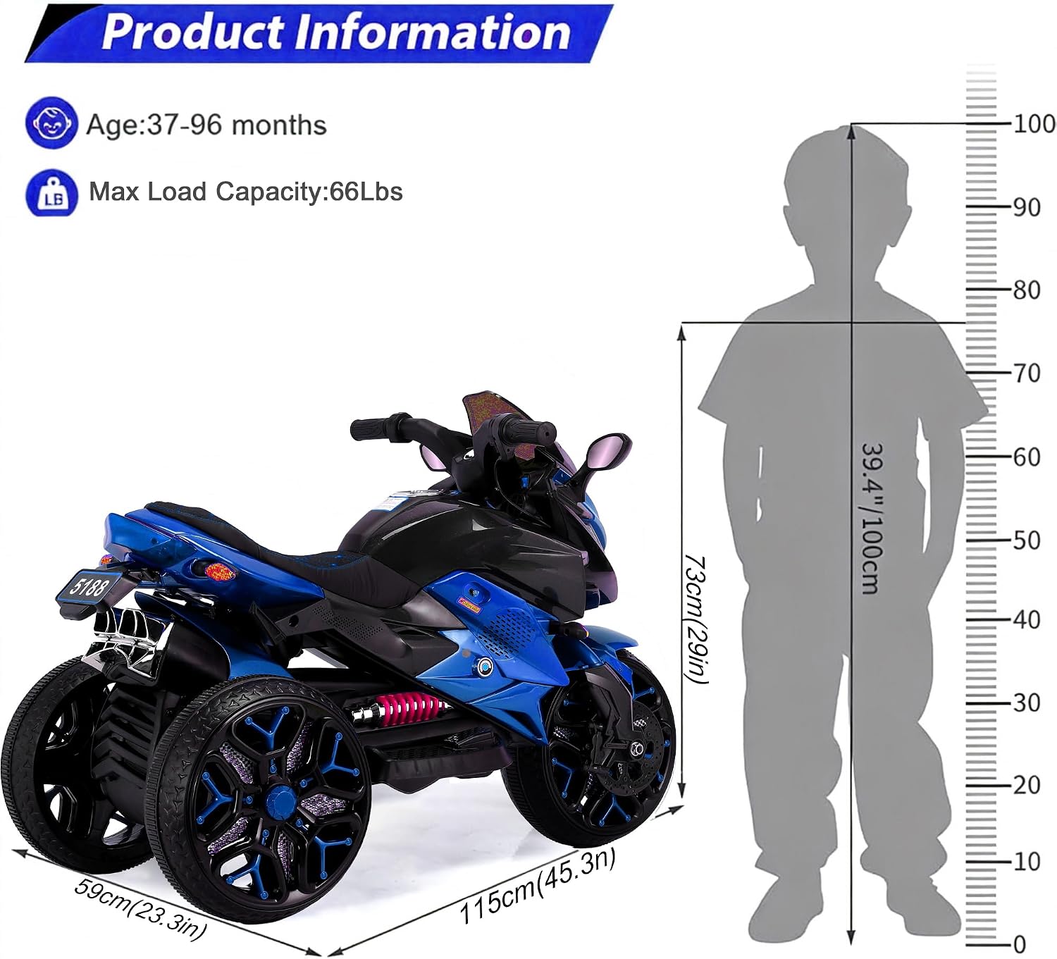12V Kids Electric Motorcycle with Training Wheels | Plastic, PU seat, manual throttle, foot brake, USB, MP3, phone link, light-up wheels, ages 3-6, 45.3 W x 23.2 D x 28.7 H in