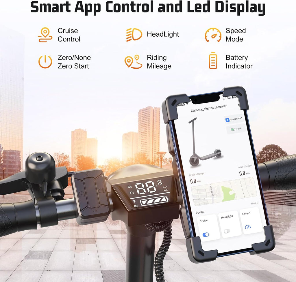 Caroma Electric Scooter Adults, 350W/500W Motor, Top Speed 20/25 Mph & 30 Miles Range, 8.5' Solid Tires, Cruise Control E Scooter for Adults