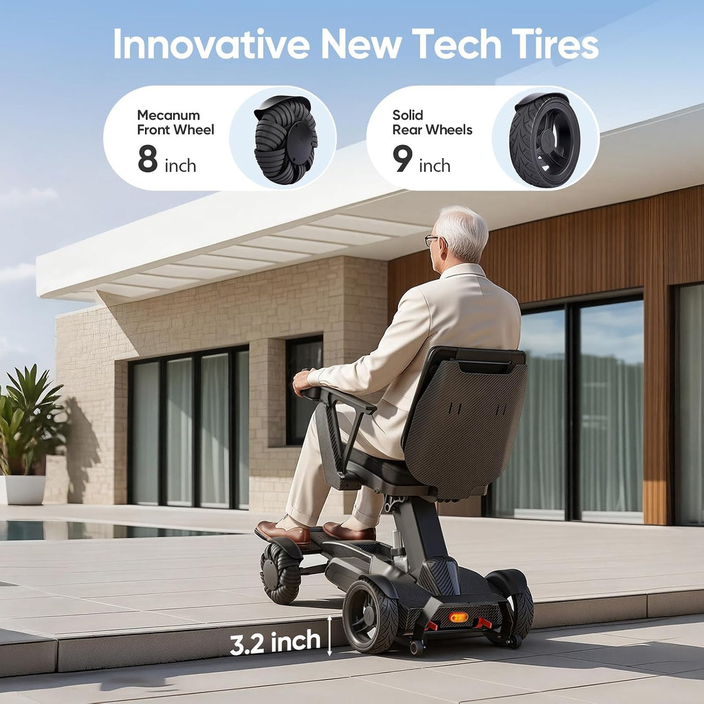 Foldable Electric Wheelchair Adults Portable - Includes Remote Control & Electric Lift, Adjustable Backrest, Powerful Dual Motors for Smooth Mobility Indoor/Outdoor, Black-D12