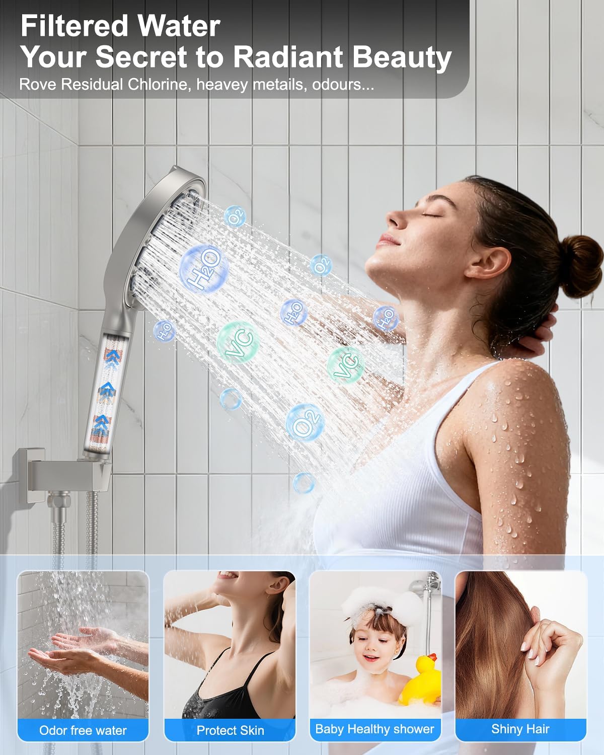 Brushed Nickel 11 Inch Rainfall Shower System – Filtered Handheld Sprayer Shower Head, Complete Bathroom fixtures Set Faucet Mixer Trim & Valve Kit