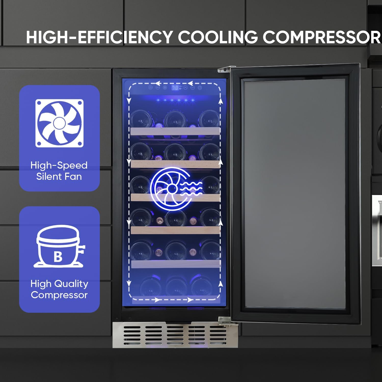 ORYMUSE 15 Inch Wine Cooler Under Counter, 30 Bottle Wine Fridge with Stainless Steel Glass Door, Built-In or Freestanding Wine Cellar with Removable Shelves and Digital Temperature Control