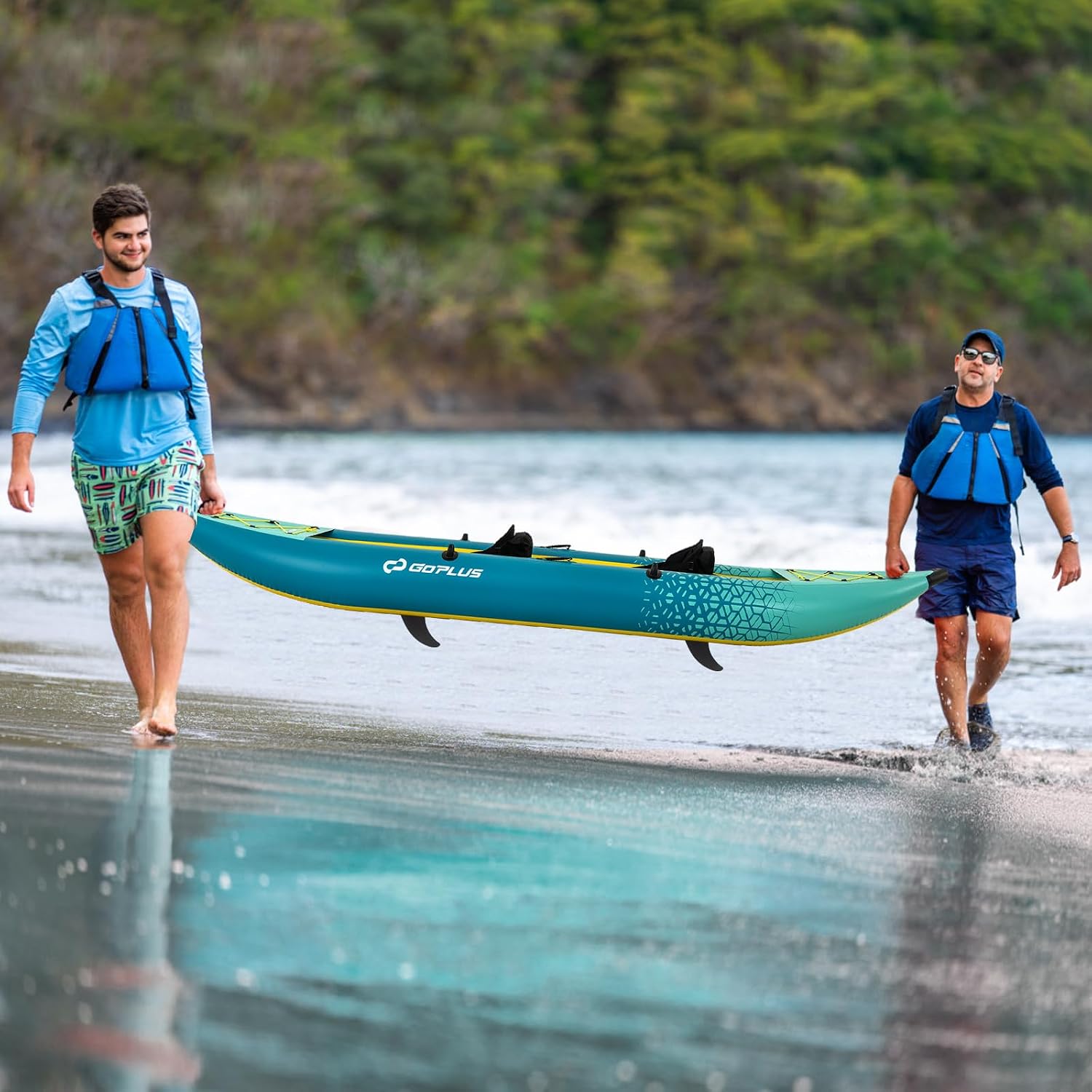Goplus Tandem Inflatable Kayak, 12.5FT 2-Person Kayak for Adults w/507 LBS Weight Capacity, 2 Aluminium Oars, Padded Seat, 2 Fins, Hand Pump, Carry Bag, Repair Kit, Portable Touring Kayaks
