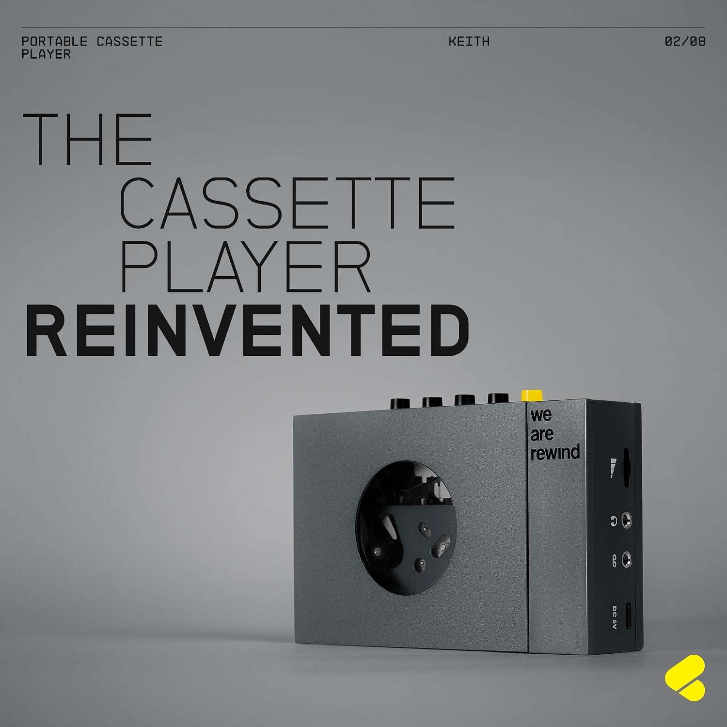 We Are Rewind Portable Cassette Player - Cassette Tape Recorder with Bluetooth Connection Speaker or Headphones, 3.5mm Audio Cable - Vintage Design Cassette Player & Recorder - (Keith, Grey)