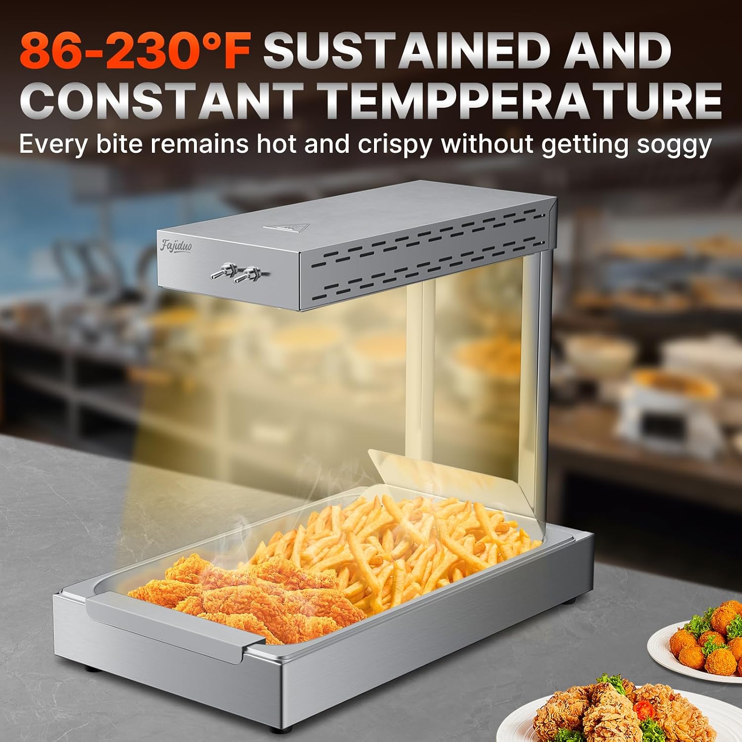 French Fry Food Warmer, 750W Electric Stainless Steel Warming Light Dump Station, 5.5QT Commercial Food Heating Lamp, Countertop Fries Food Warmer for Parties Kitchen Restaurant Buffe(Silver)