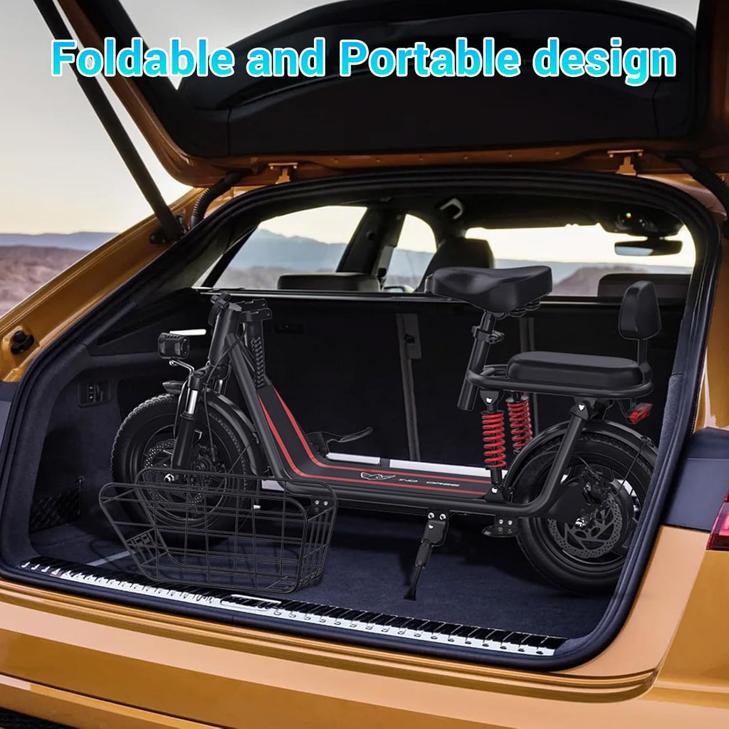 SEHOMY 2 Seater Electric Scooter for Adults 330lbs, Folding Escooters with Seat, 850W Peak Motor, 25/20 Miles Range, 22/15.5 MPH, Storage Basket, Electronic City Commuter Bike Motor Scooters
