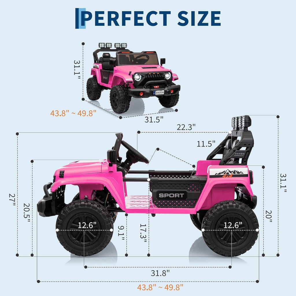 GarveeLife 24V Ride on Toys, 2 Seater Kids Ride on Truck Car, Parent Remote Control, 4WD 800w Motor, 3 Adjustable Speeds, Built-in Music Player, Kids Electric Ride on Toys with Easy Assembly, Pink