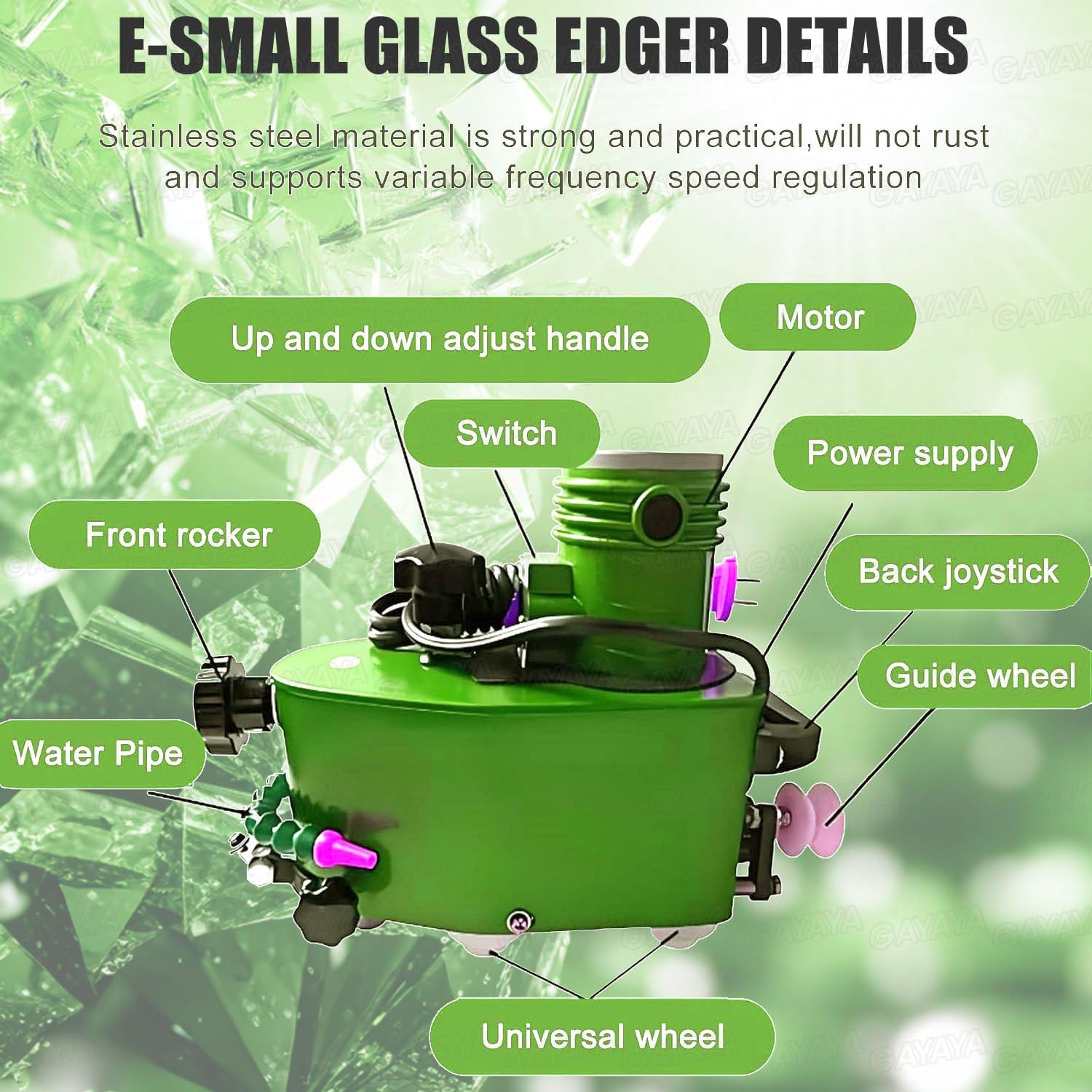 Electric Portable Glass Edger, w/8 Diamond Wheels & 2 Polishing Wheels, 8000r/Min, Straight Round Bevel Edge Trimmer, for Straight Round Bevel Edge Green